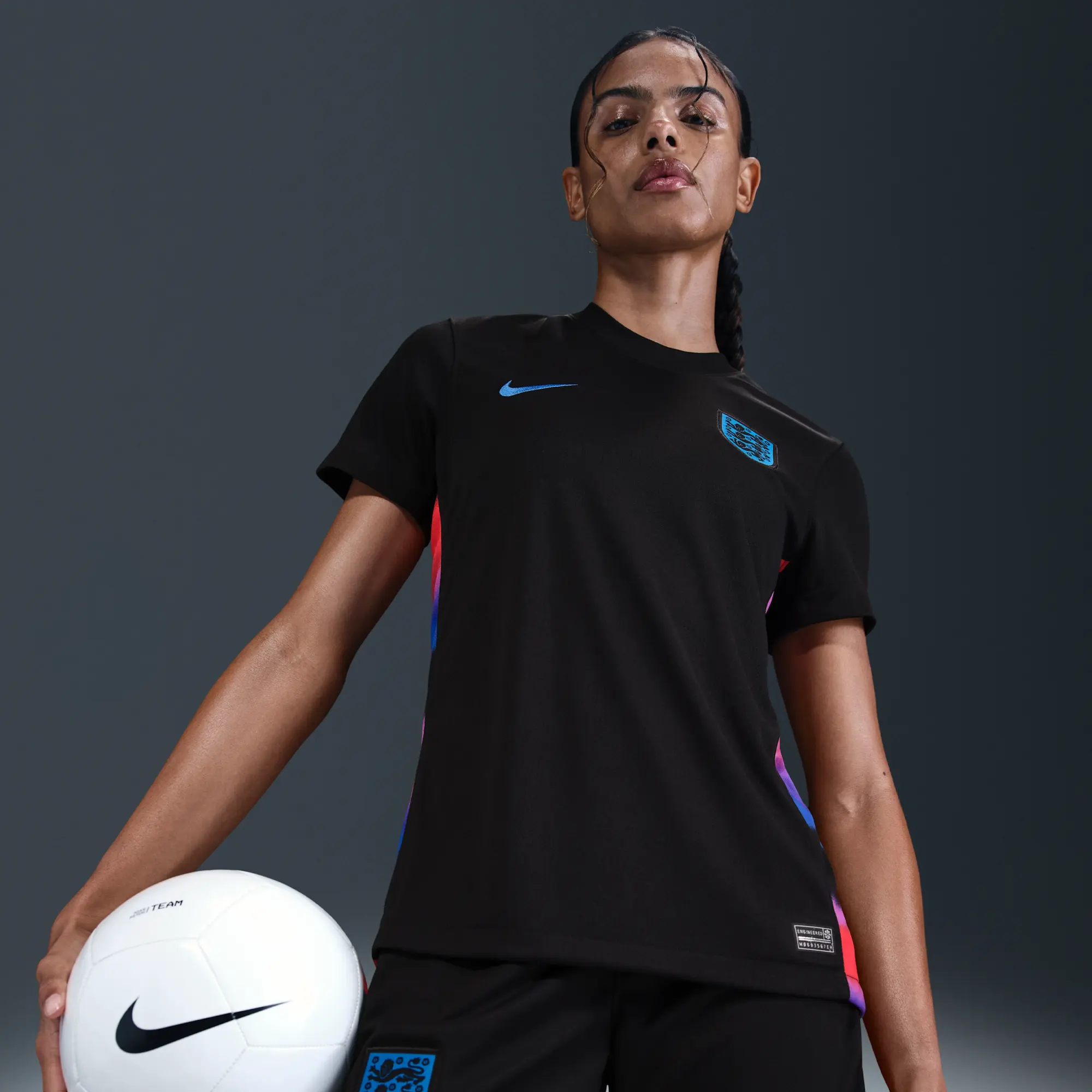 England 2025 Stadium Away (Women's Team) Women's Nike Dri-FIT Soccer Replica Jersey - Black - Polyester