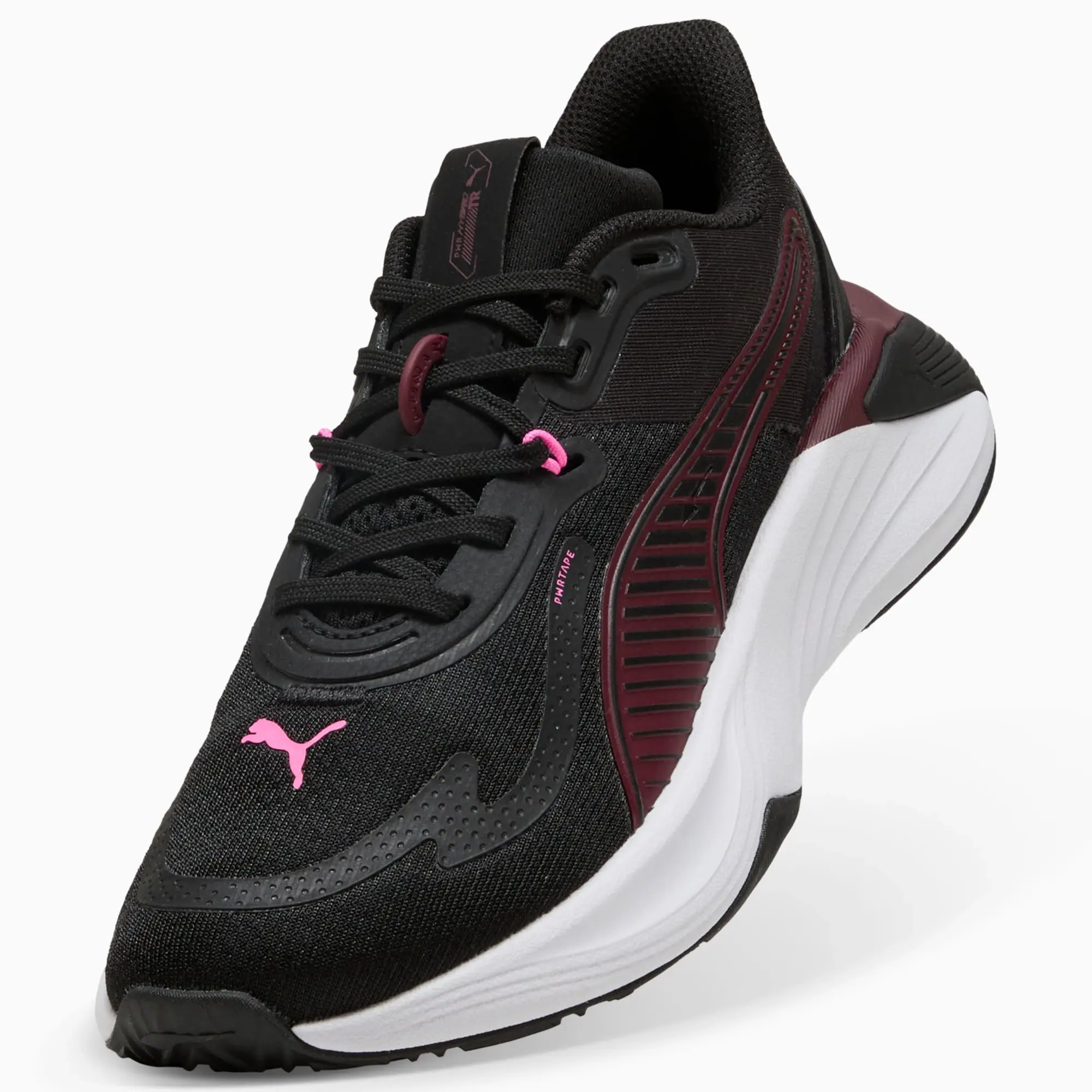 PUMA Pwr Hybrid Training Shoes Women, Black/Ruby Shimmer/Pink Pixel, size 3