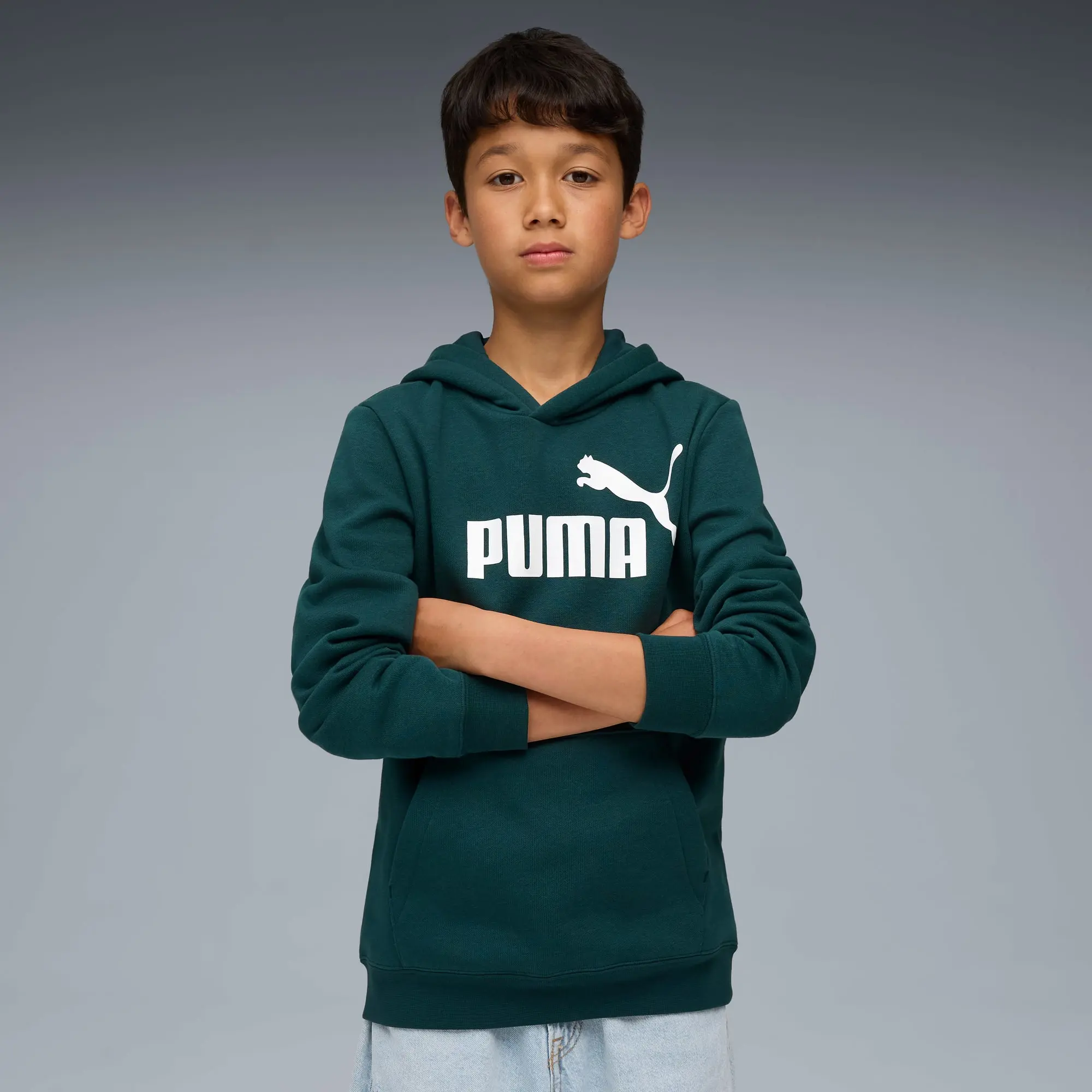PUMA Ess No. 1 Logo Fleece Hoodie Youth, Green Terrain, size 11-12 Youth