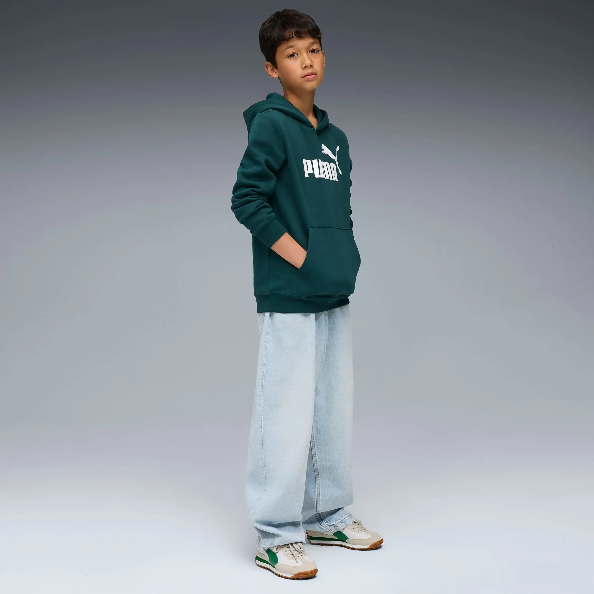 PUMA Ess No. 1 Logo Fleece Hoodie Youth, Green Terrain, size 11-12 Youth