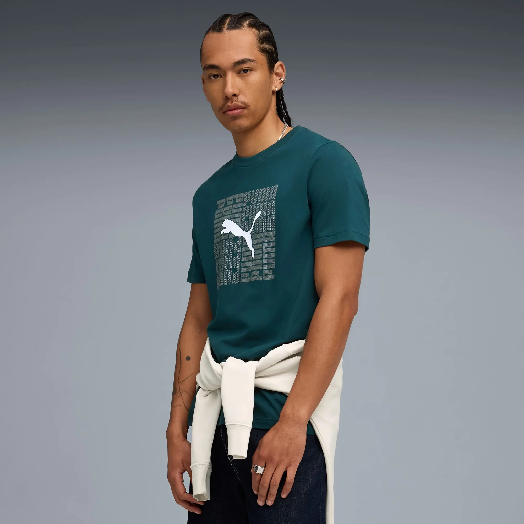 PUMA Graphic Box T-Shirt Men, Green Terrain, size Large