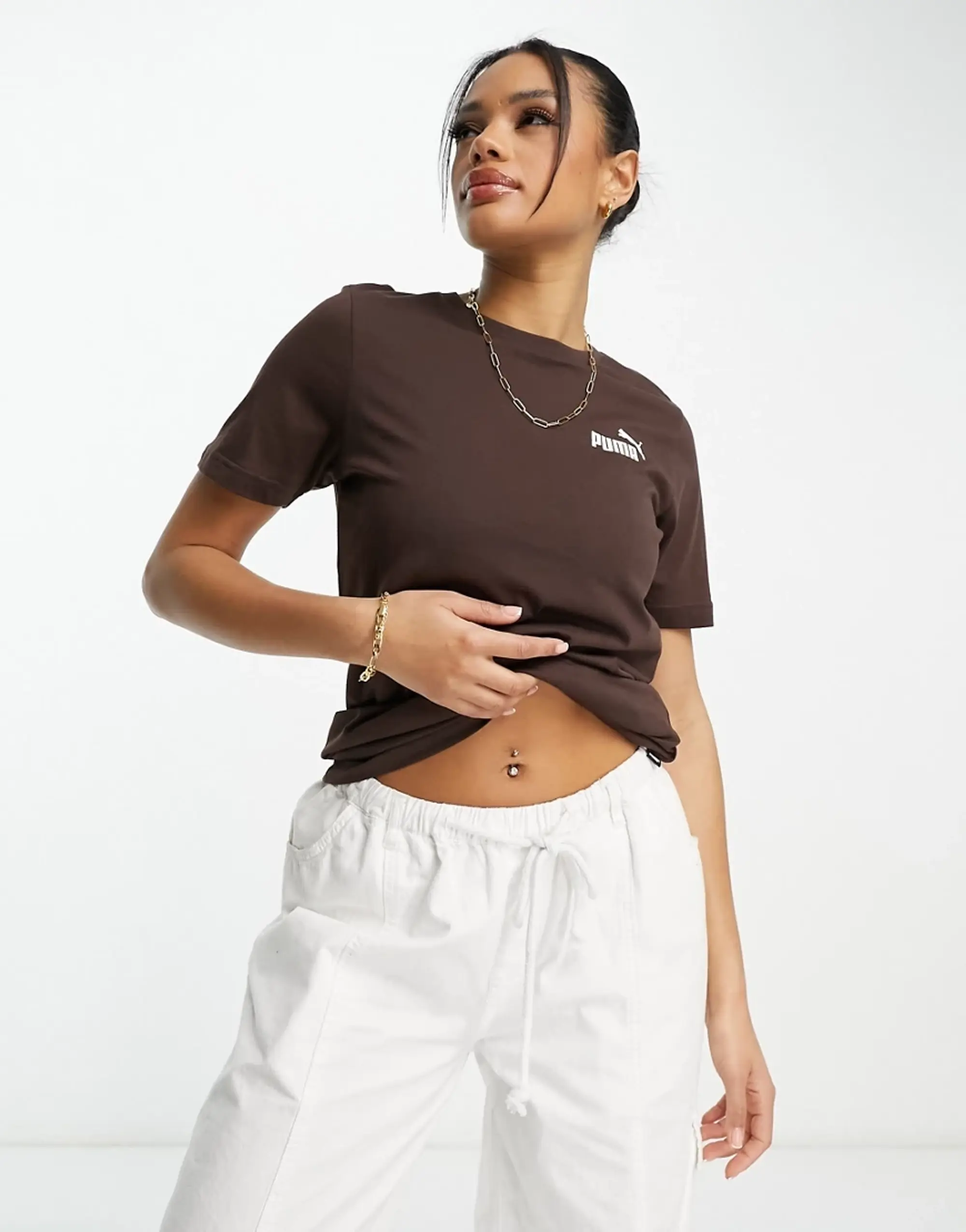 Puma Essentials Small Logo Tee In Brown