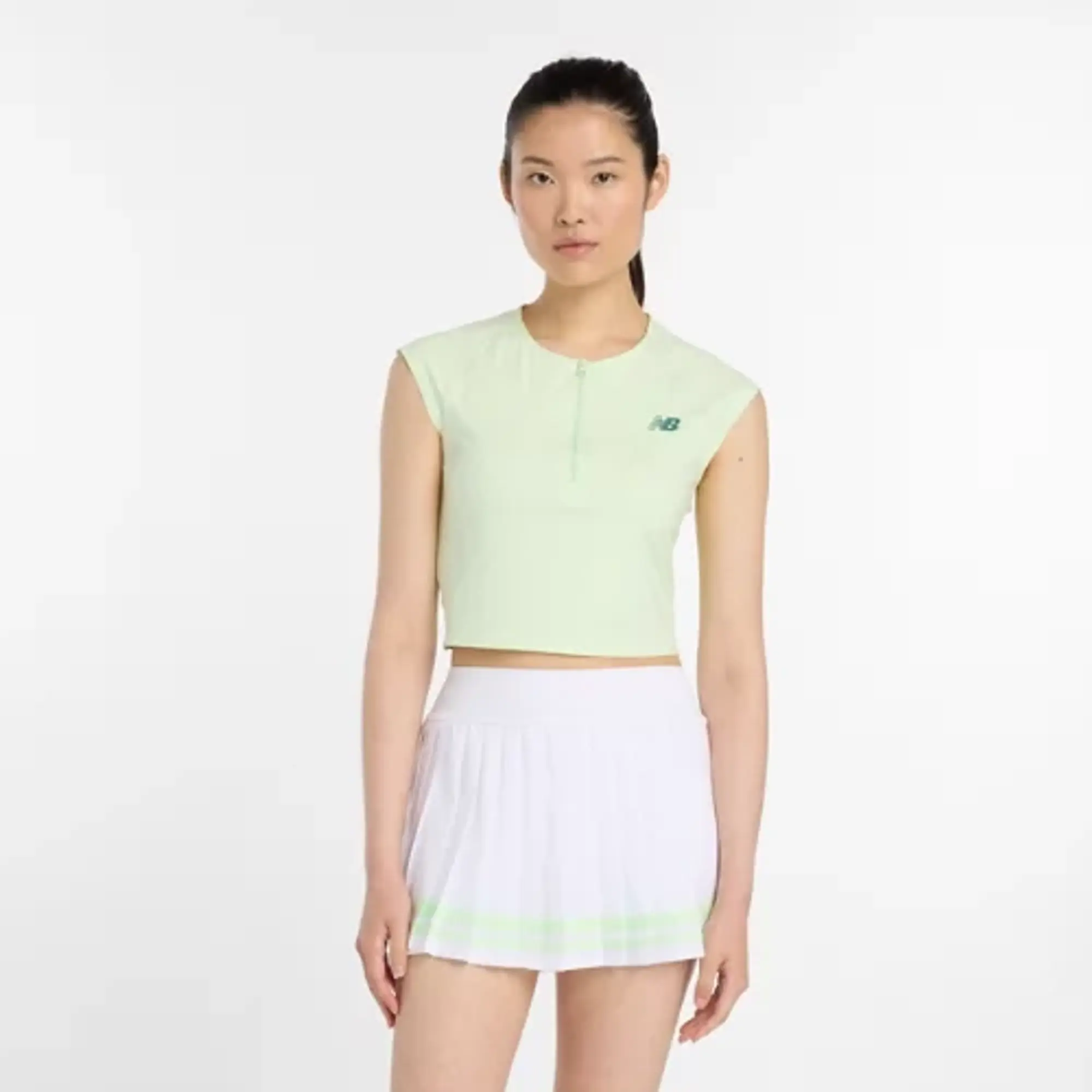 New Balance Women's Tournament Cap Top in Green Poly Knit