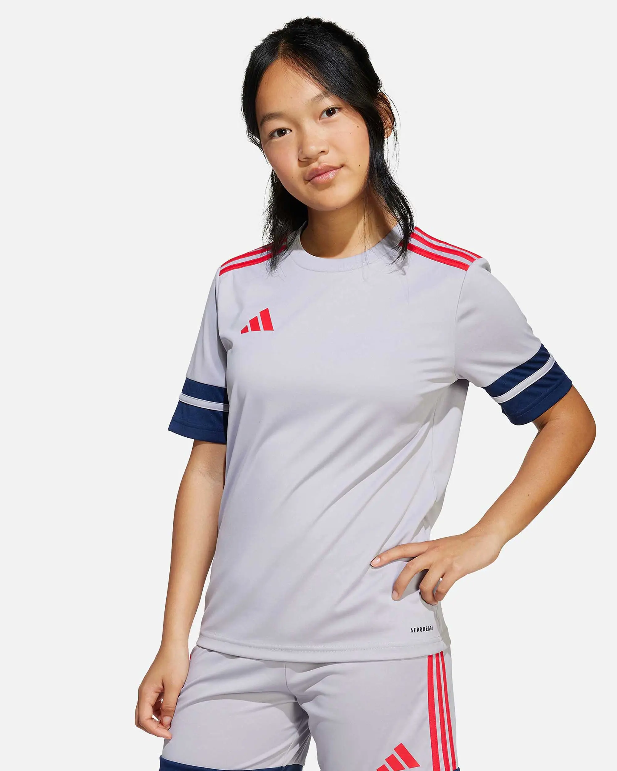 adidas Junior Squadra 25 SS Shirt Glory Grey Team Navy Blue Pure Ruby