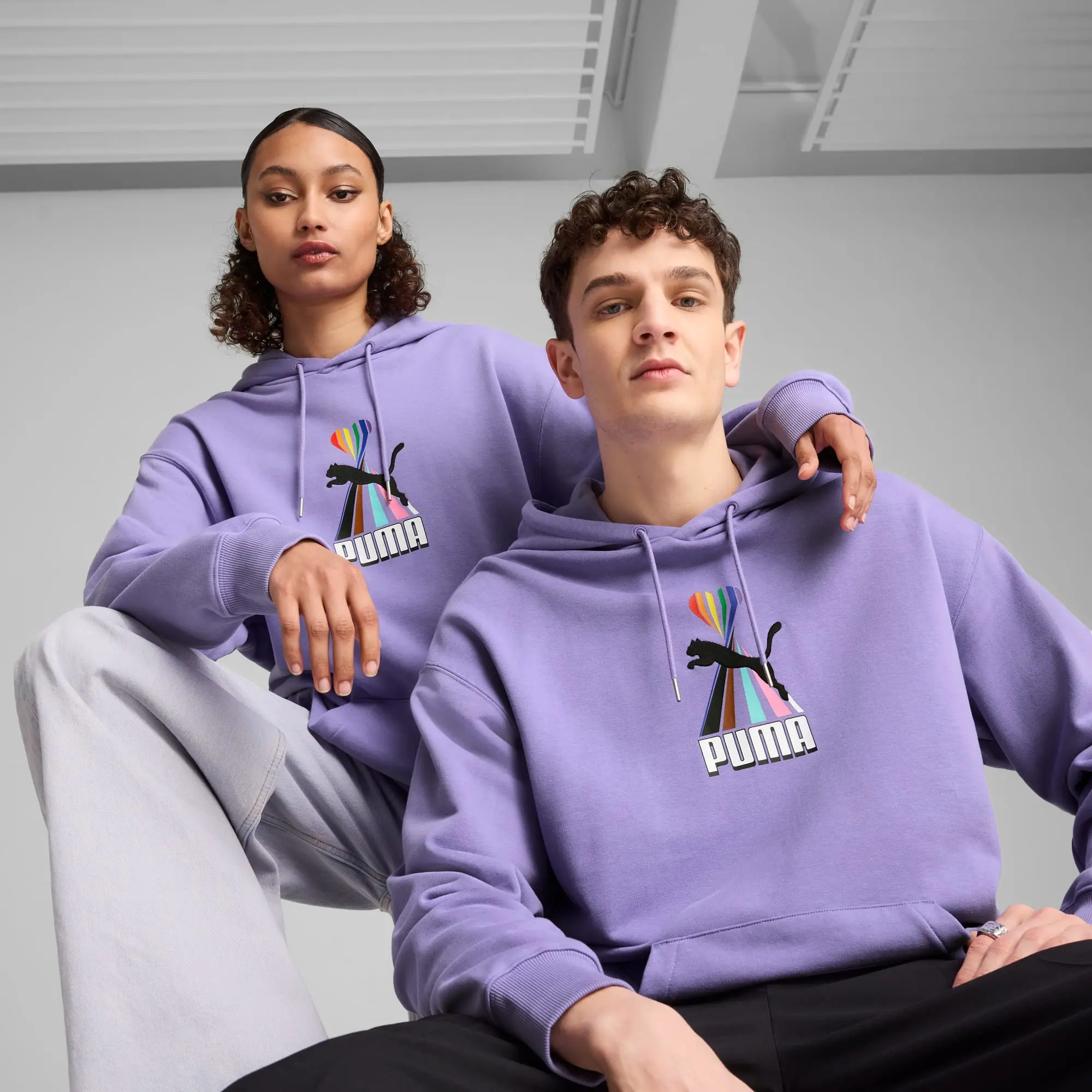 PUMA Equal Love Confederation Graphic Hoodie Unisex, Lavender Alert, size Large