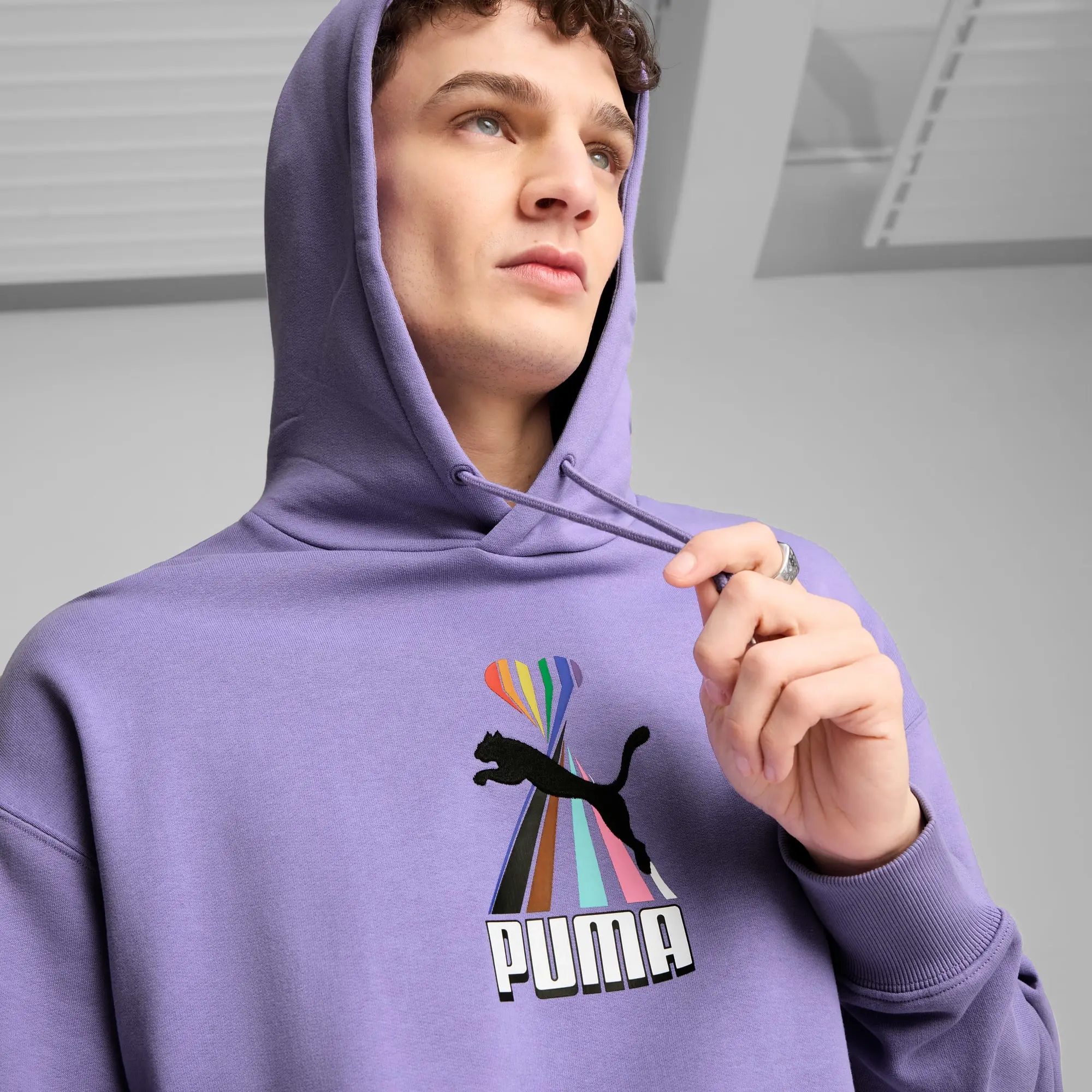 PUMA Equal Love Confederation Graphic Hoodie Unisex, Lavender Alert, size Large