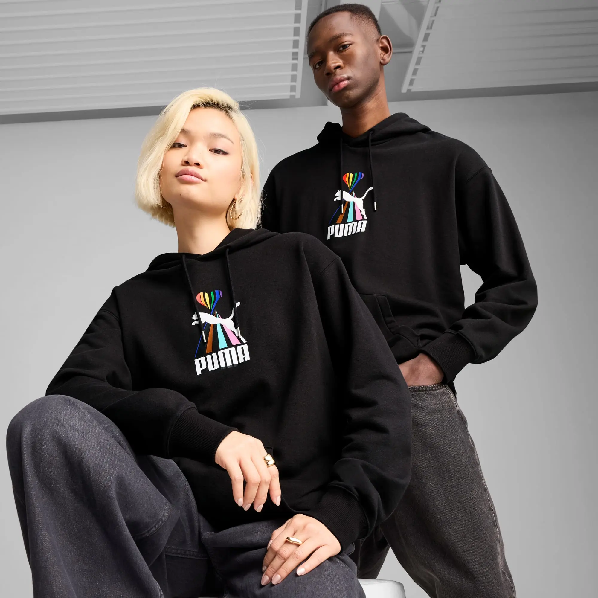 PUMA Equal Love Confederation Graphic Hoodie Unisex, Black, size Large