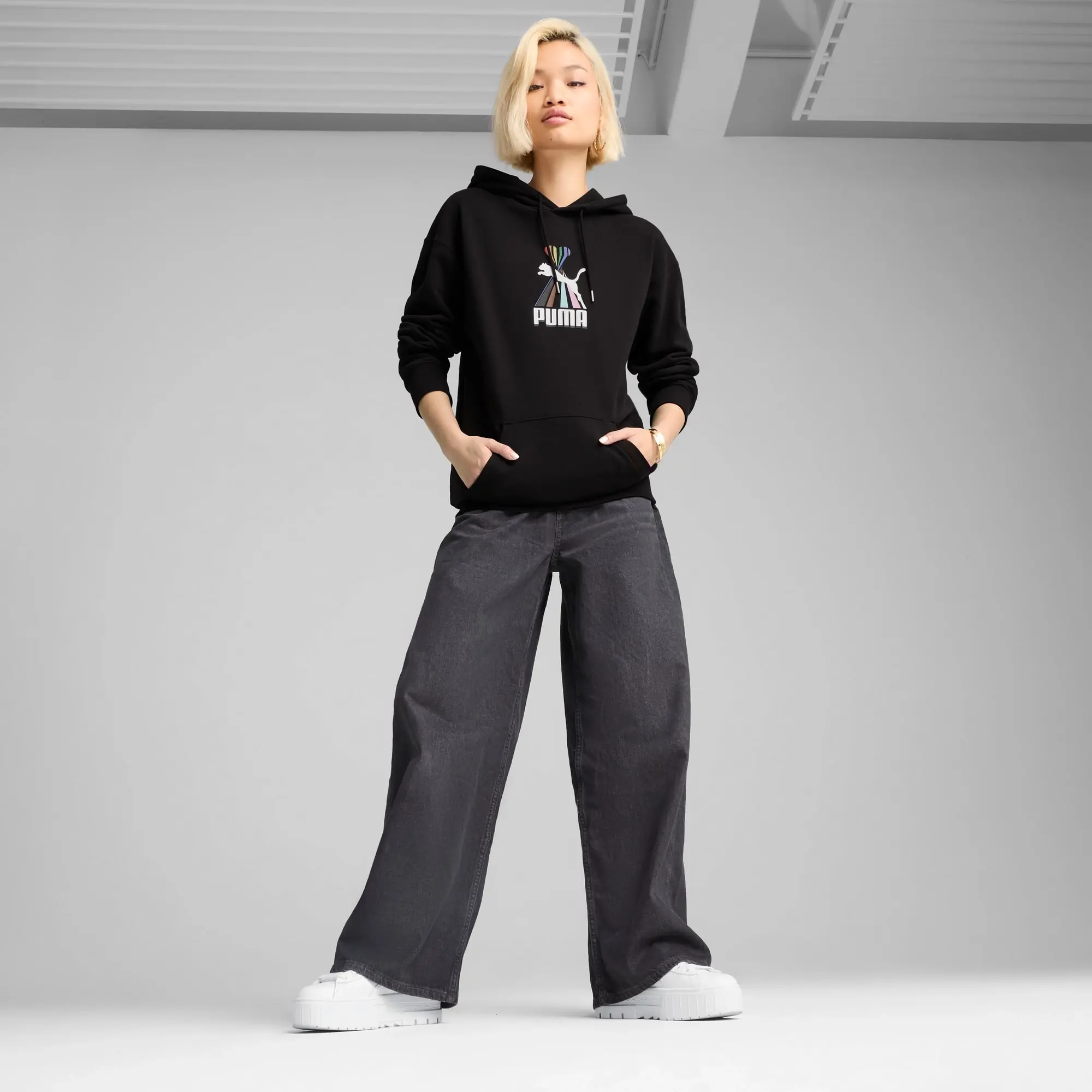 PUMA Equal Love Confederation Graphic Hoodie Unisex, Black, size Large