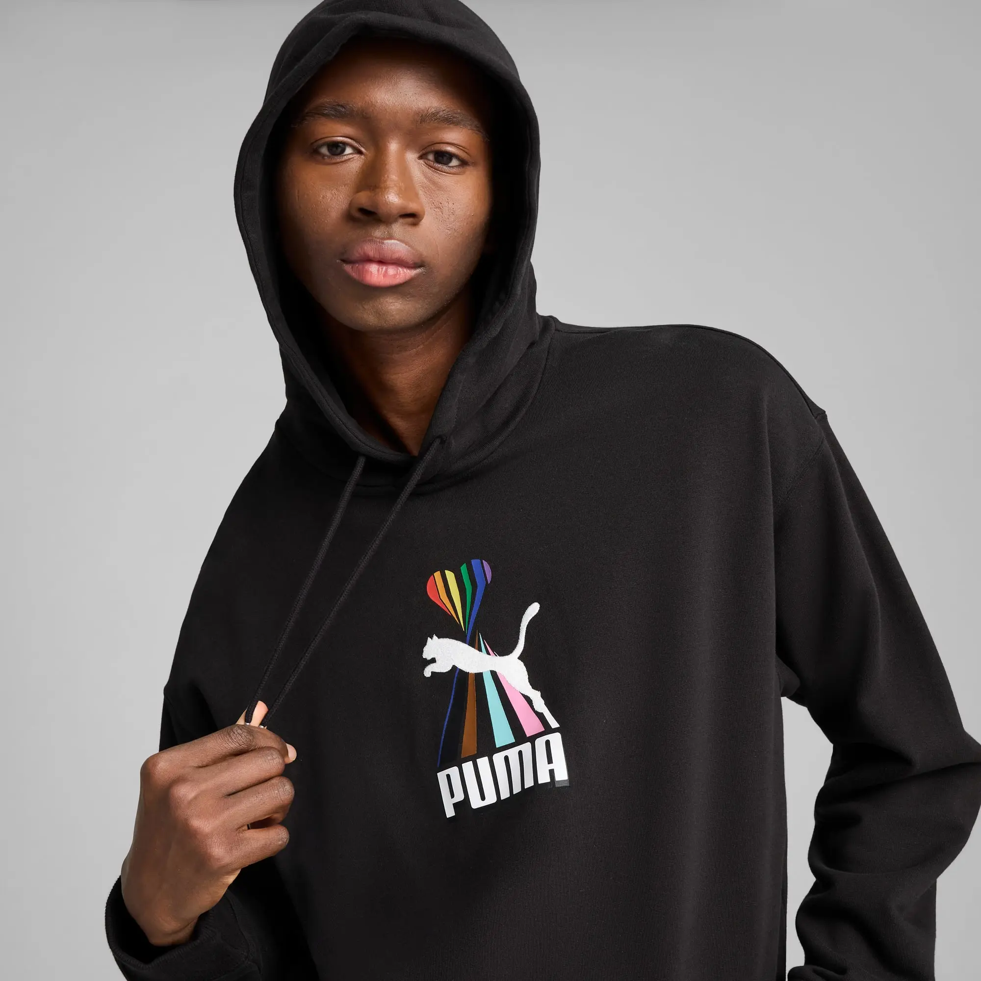 PUMA Equal Love Confederation Graphic Hoodie Unisex, Black, size Large