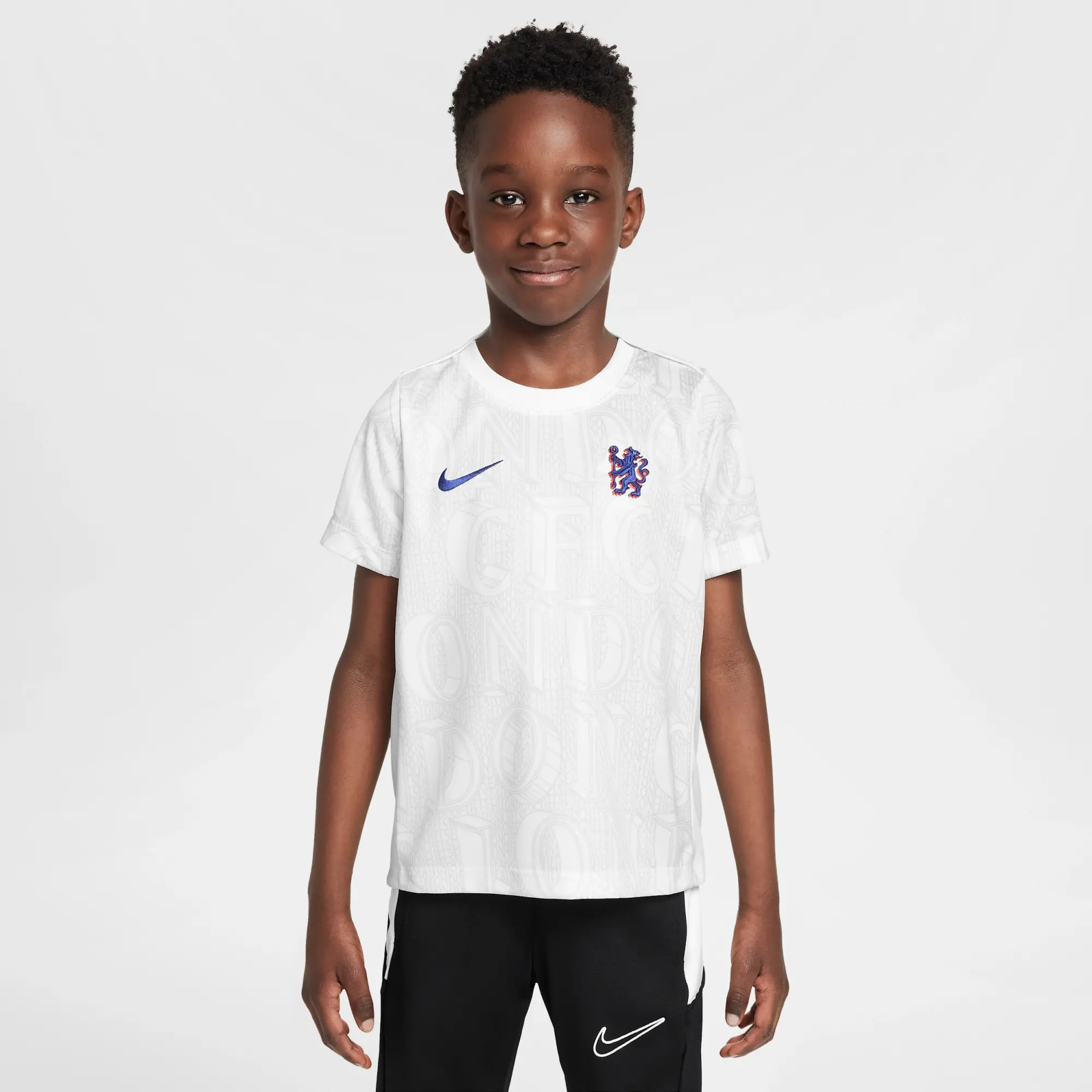 Chelsea F.C. Academy Pro Younger Kids' Nike Dri-FIT Football Short-Sleeve Top - White - Polyester