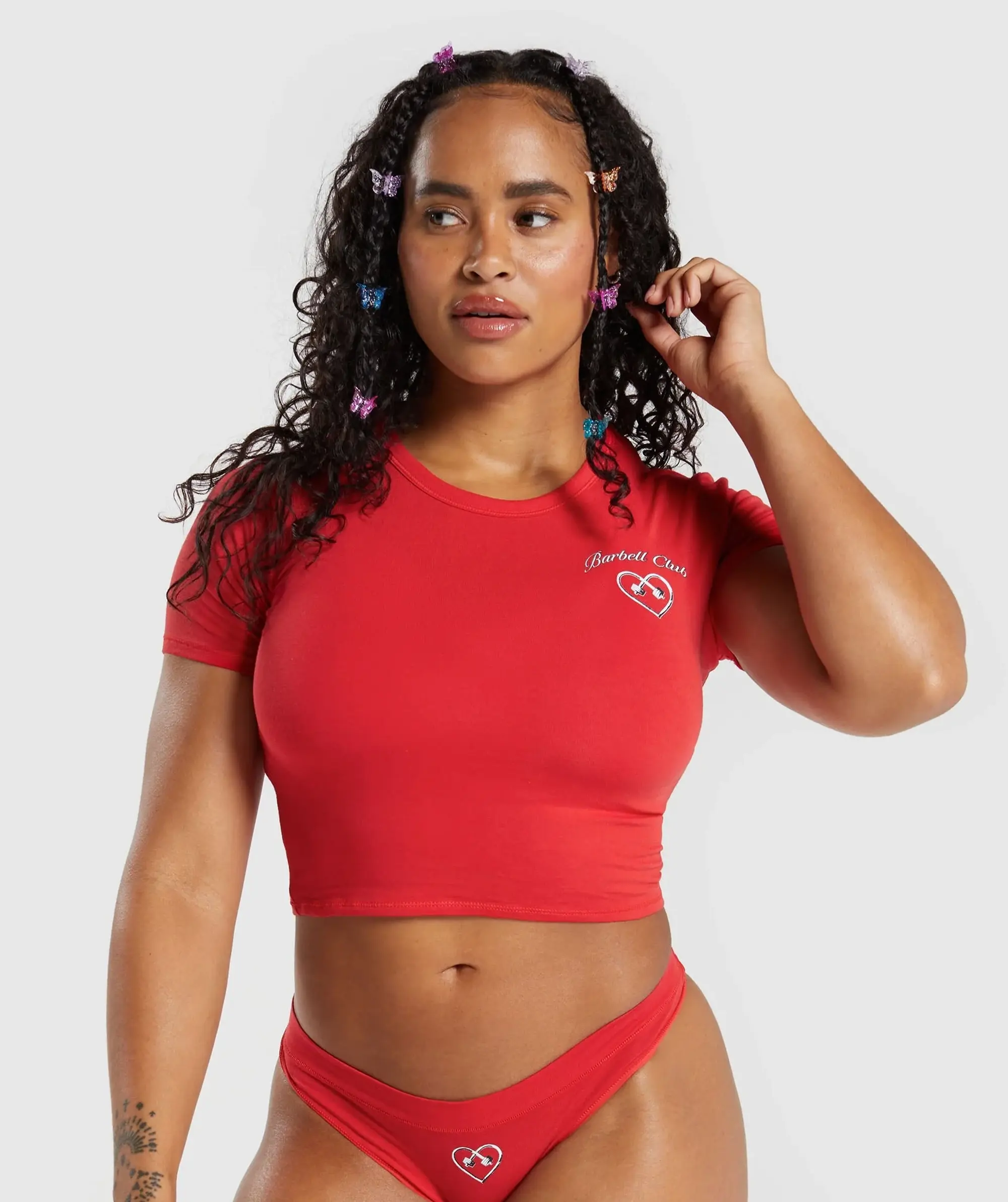  Cotton Graphic Crop Top - Jamz Red