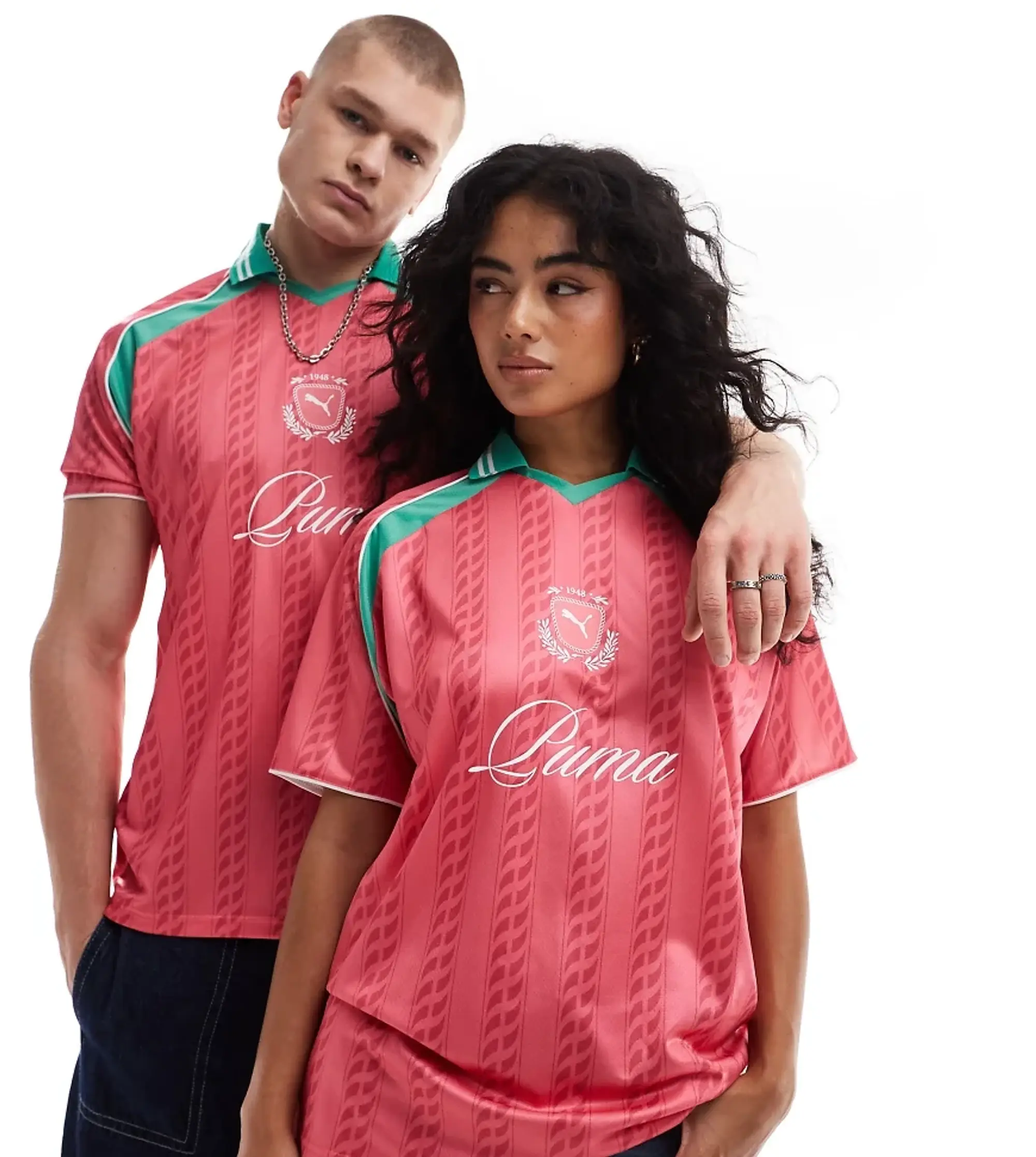 Puma Archive Print Football Jersey In Pink & Green - Exclusive To Asos