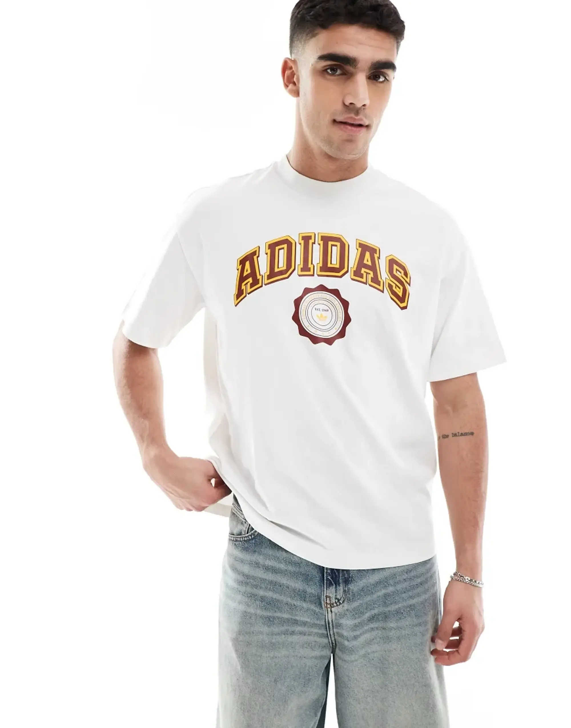 Adidas Originals Summer Of Sport Graphic Tee In Cloud White / Preloved Ruby
