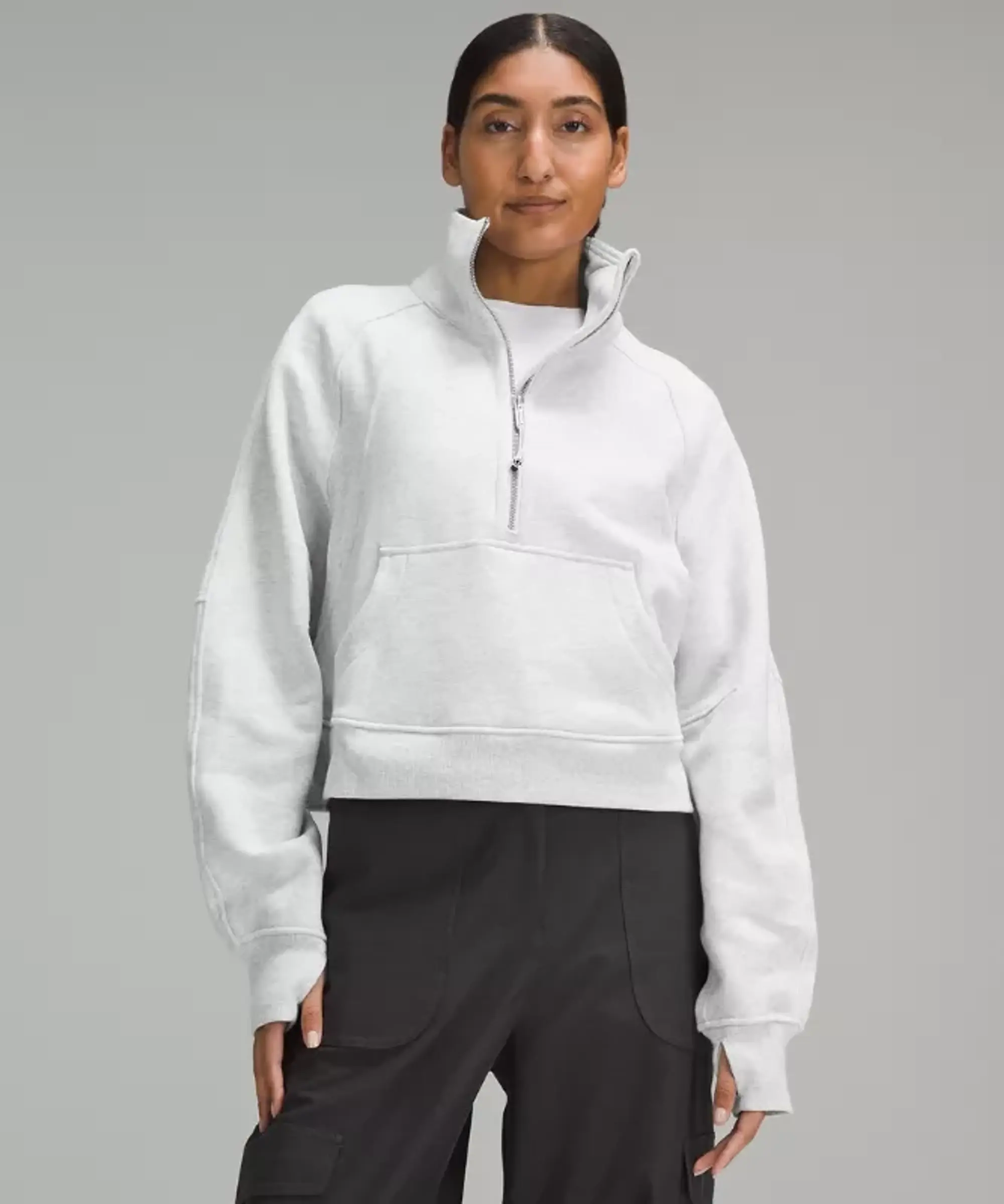lululemon – Women's Scuba Oversized Funnel-Neck Half Zip Sweatshirt – Color Light Grey/Grey – Size XL/2XL