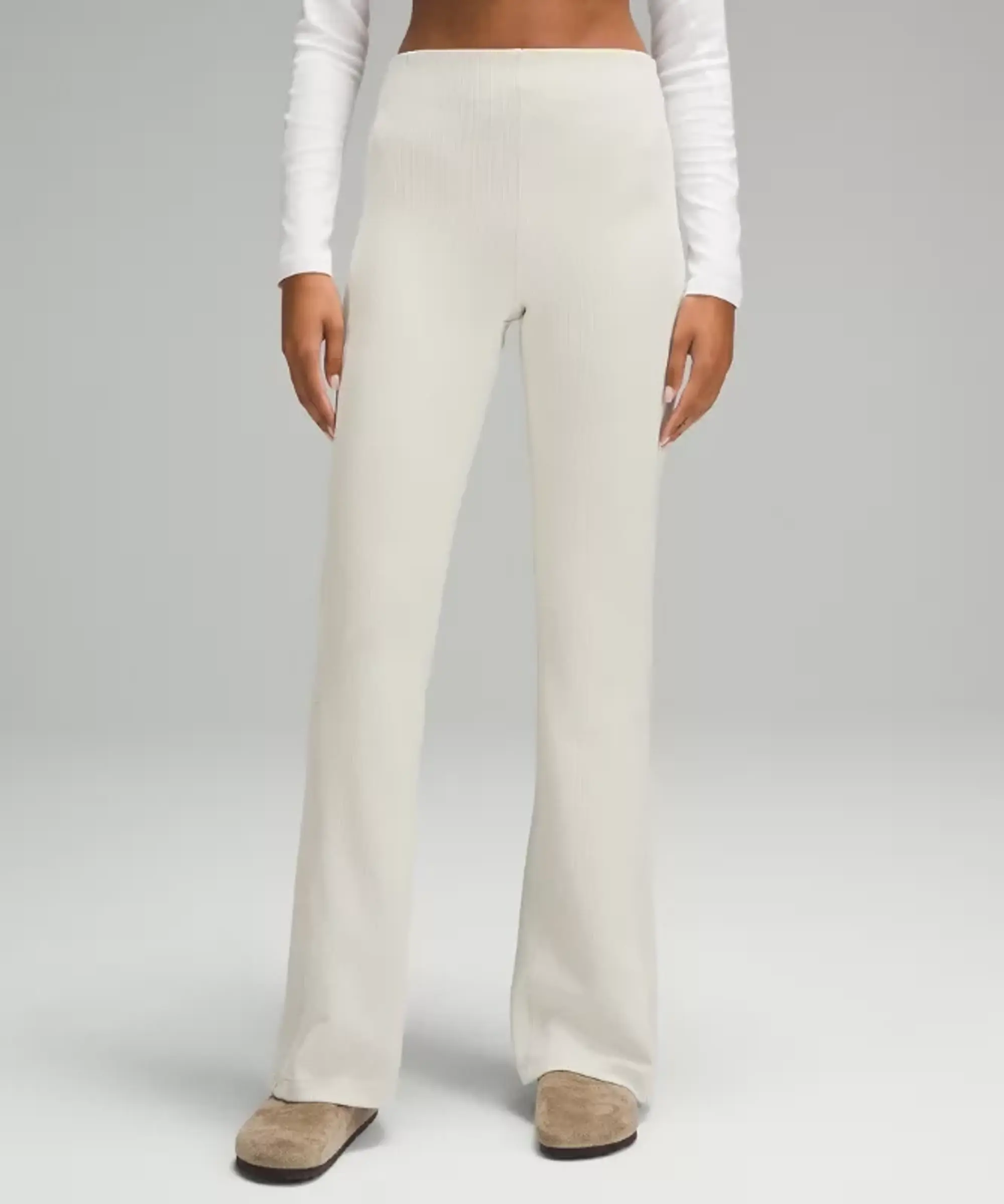 lululemon – Women's Brushed Softstreme Ribbed Zip-Flared Pants – 32.5" – Color White – Size 14