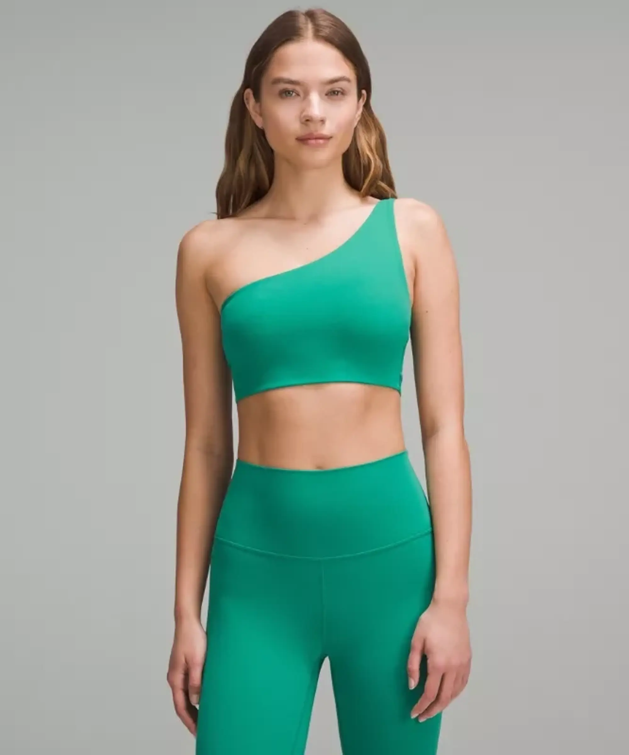 lululemon – Women's Bend This One-Shoulder Sports Bra Light Support, A-C Cups – Color Green – Size L/XL