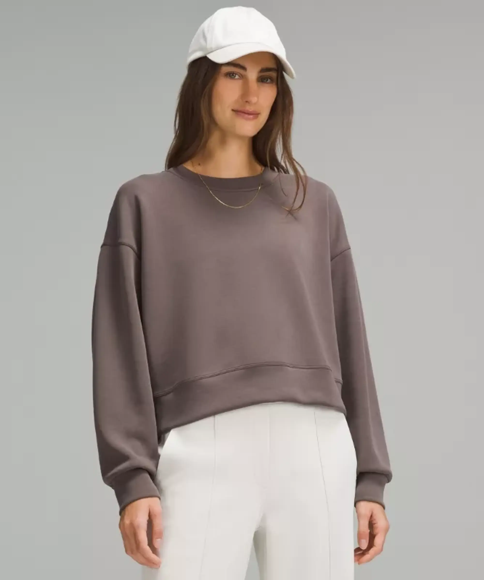 lululemon – Women's Softstreme Perfectly Oversized Cropped Crew Sweatshirt – Color Brown – Size 14