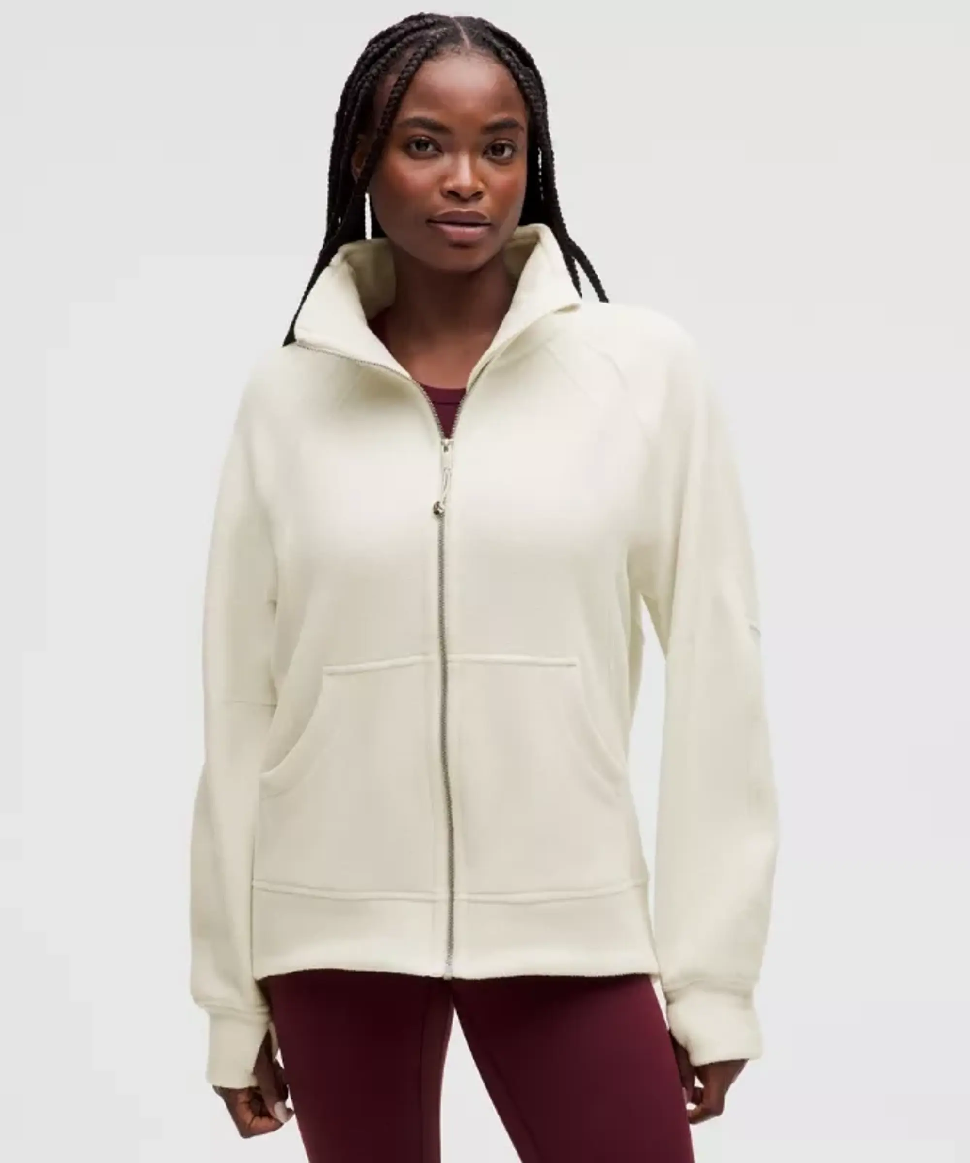 lululemon – Women's Scuba Tumbled Funnel-Neck Full Zip Hoodie – Color White – Size M/L