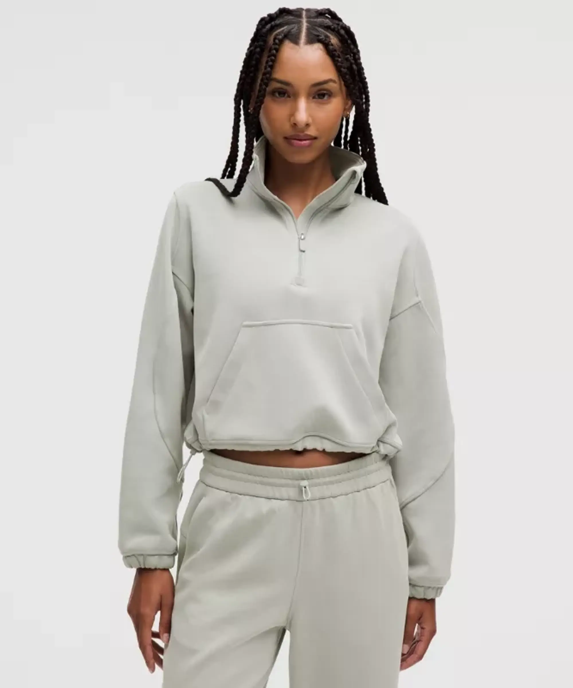 lululemon – Women's Brushed Softstreme Half Zip Sweatshirt – Color Grey/Green/Pastel – Size 10