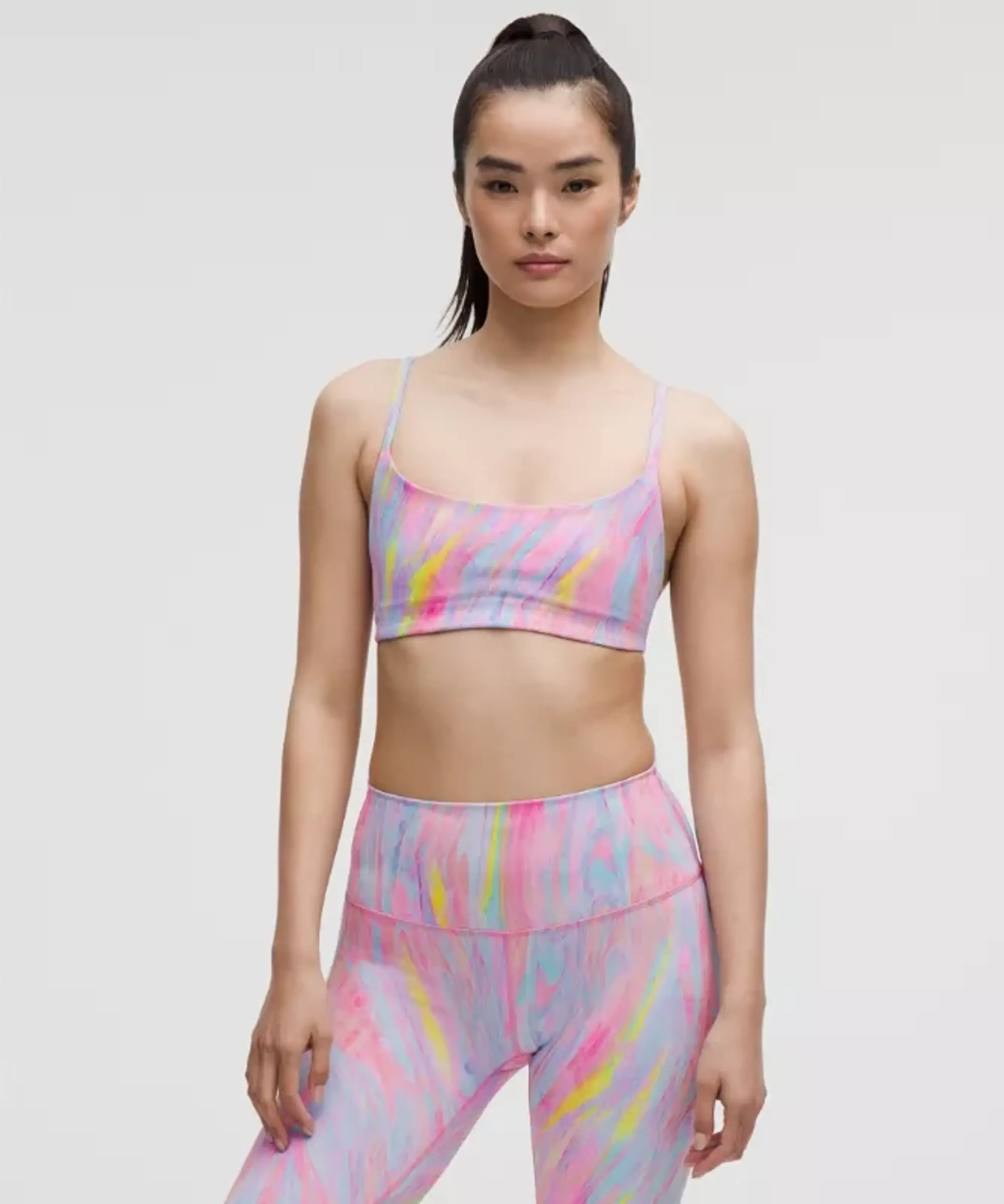 lululemon – Women's Wunder Train Strappy Racer Sports Bra Light Support, A/B Cup – Color Printed – Size 10