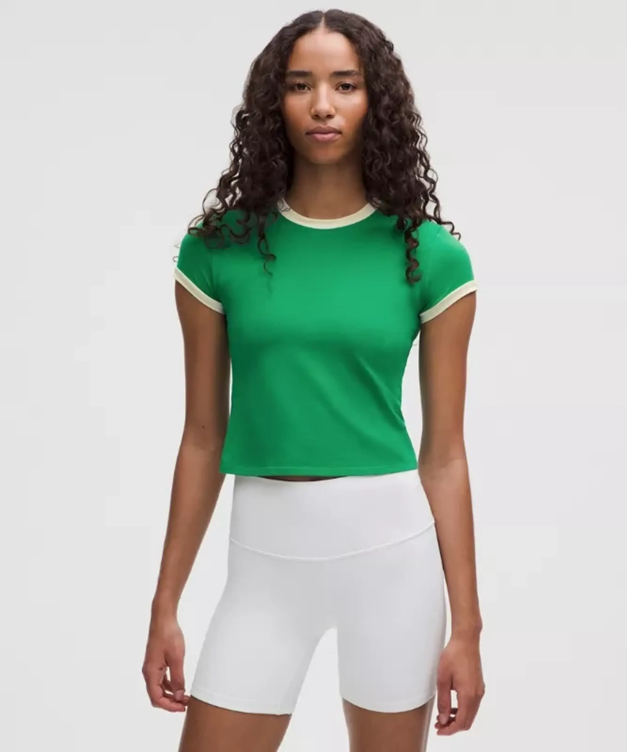 lululemon – Women's Organic Ringer Baby Tee – Color Green – Size L