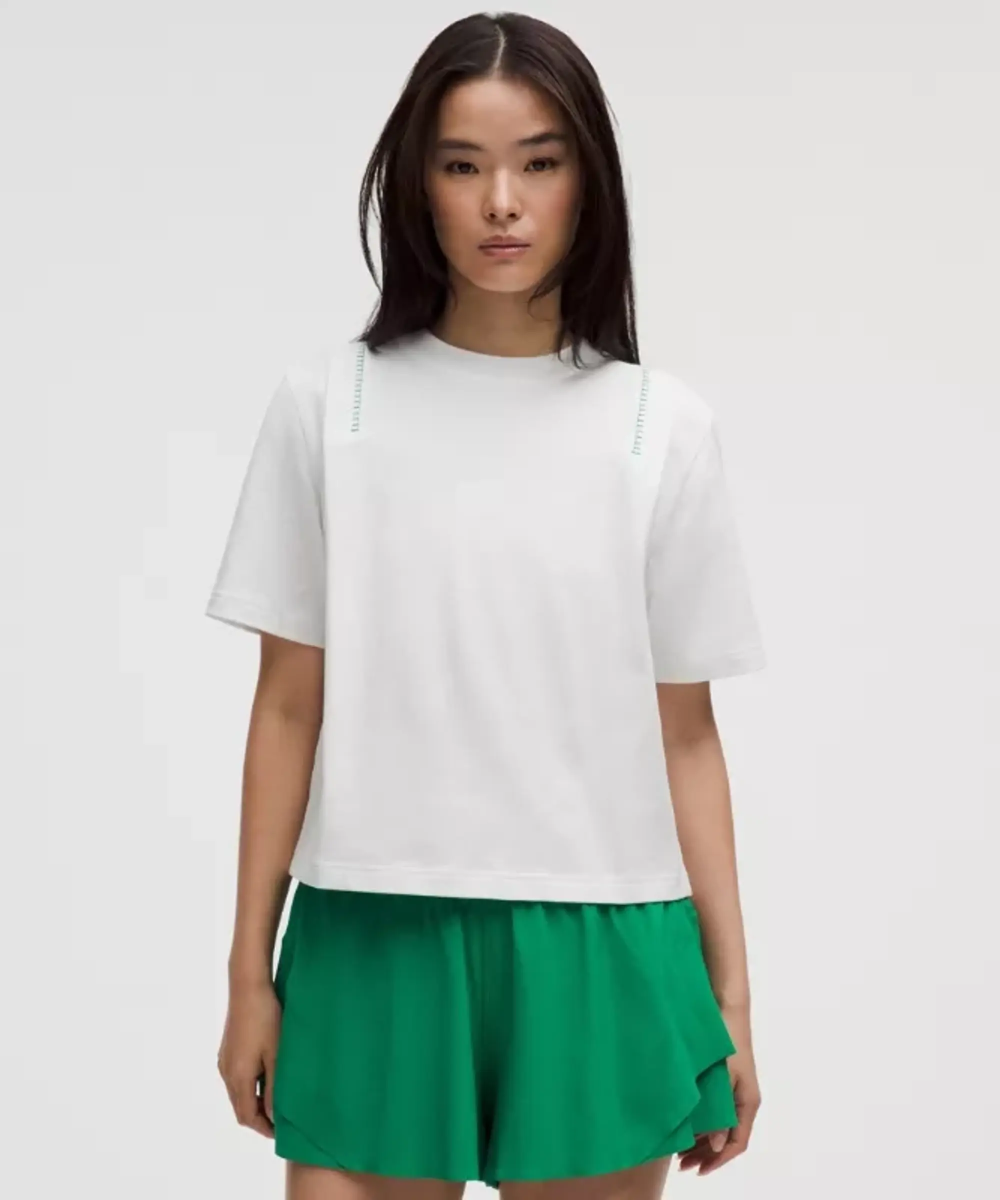 lululemon – Women's Jersey Stitch-Detail T-Shirt – Color White/Green – Size L