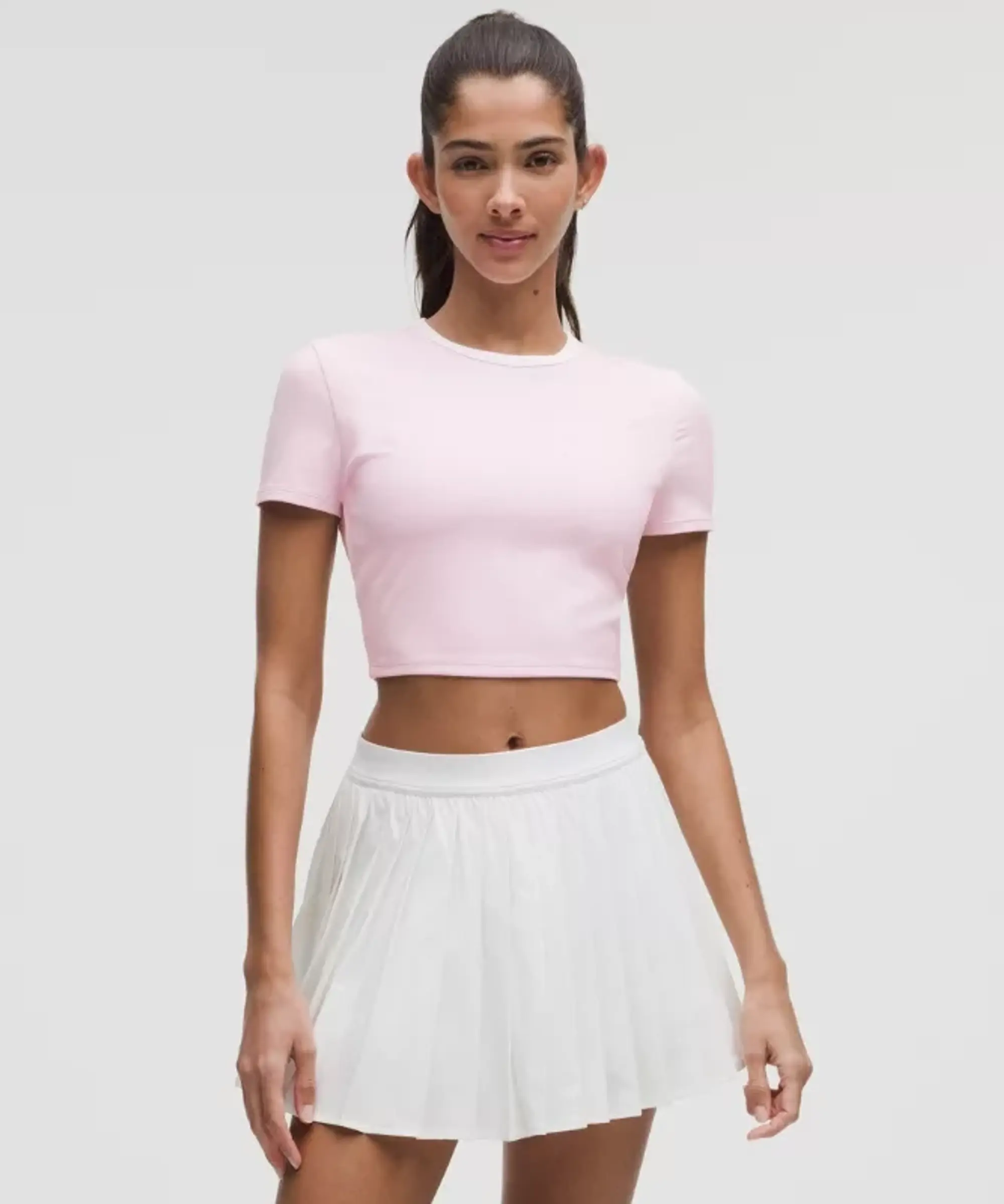 lululemon – Women's Tight-Fit Cropped Shelf-Bra T-Shirt Light Support, B/C Cup – Color Pink/White – Size L