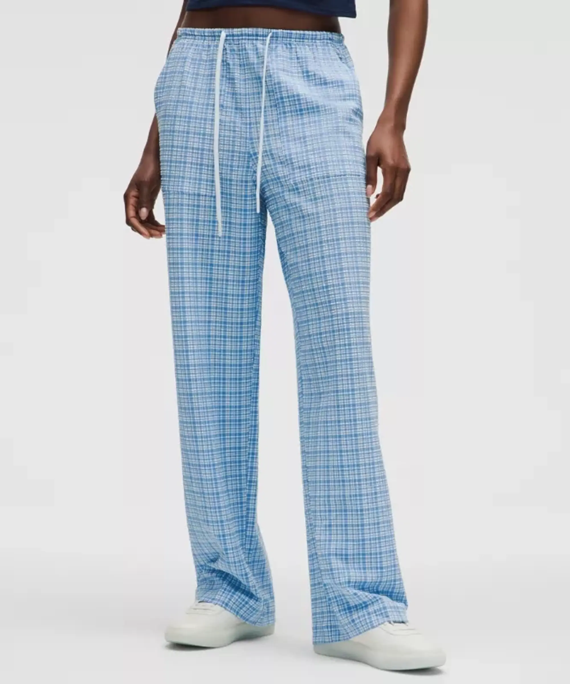 lululemon – Women's Seersucker Check Mid-Rise Pull-On Pants – Color Blue – Size L