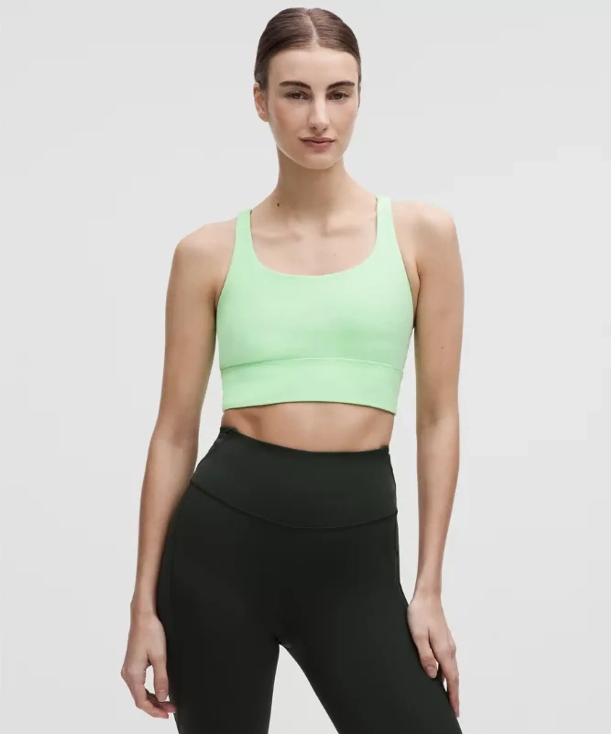 lululemon – Women's Energy Longline Sports Bra Medium Support, B-D Cups – Color Green – Size 10
