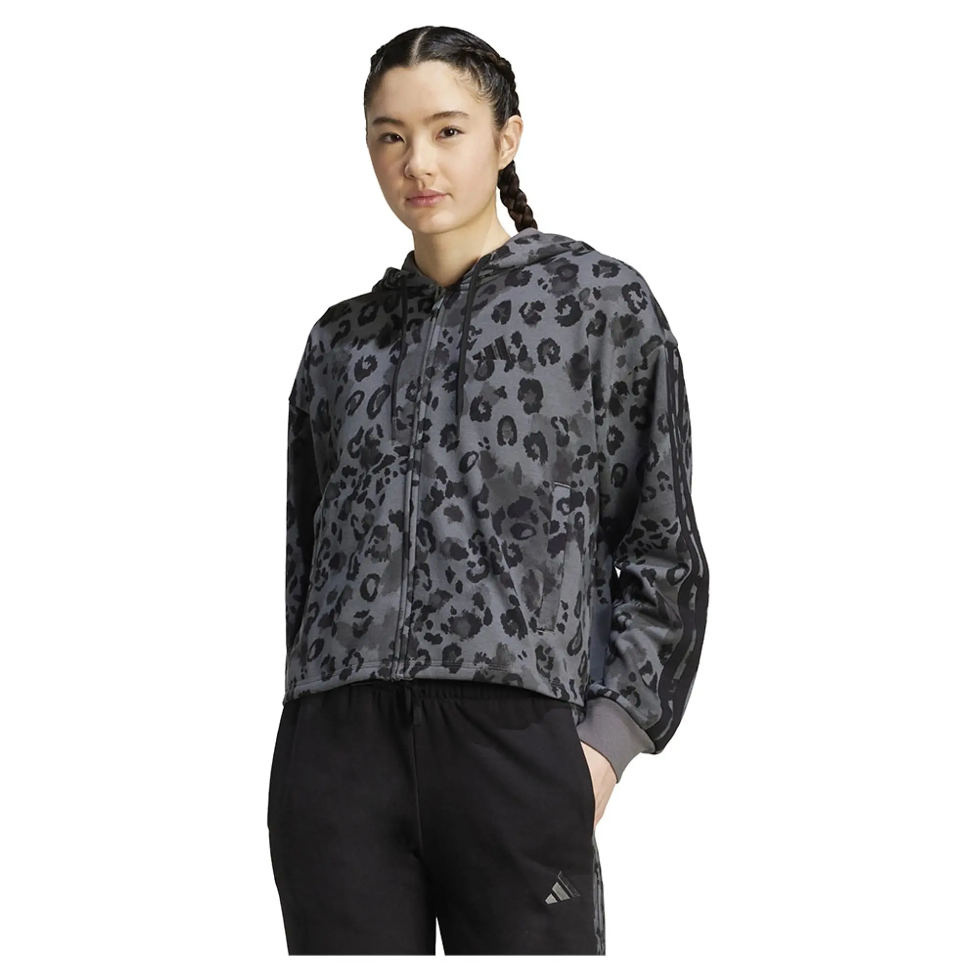 Adidas Animal Print 3 Stripes French Terry Full Zip Sweatshirt