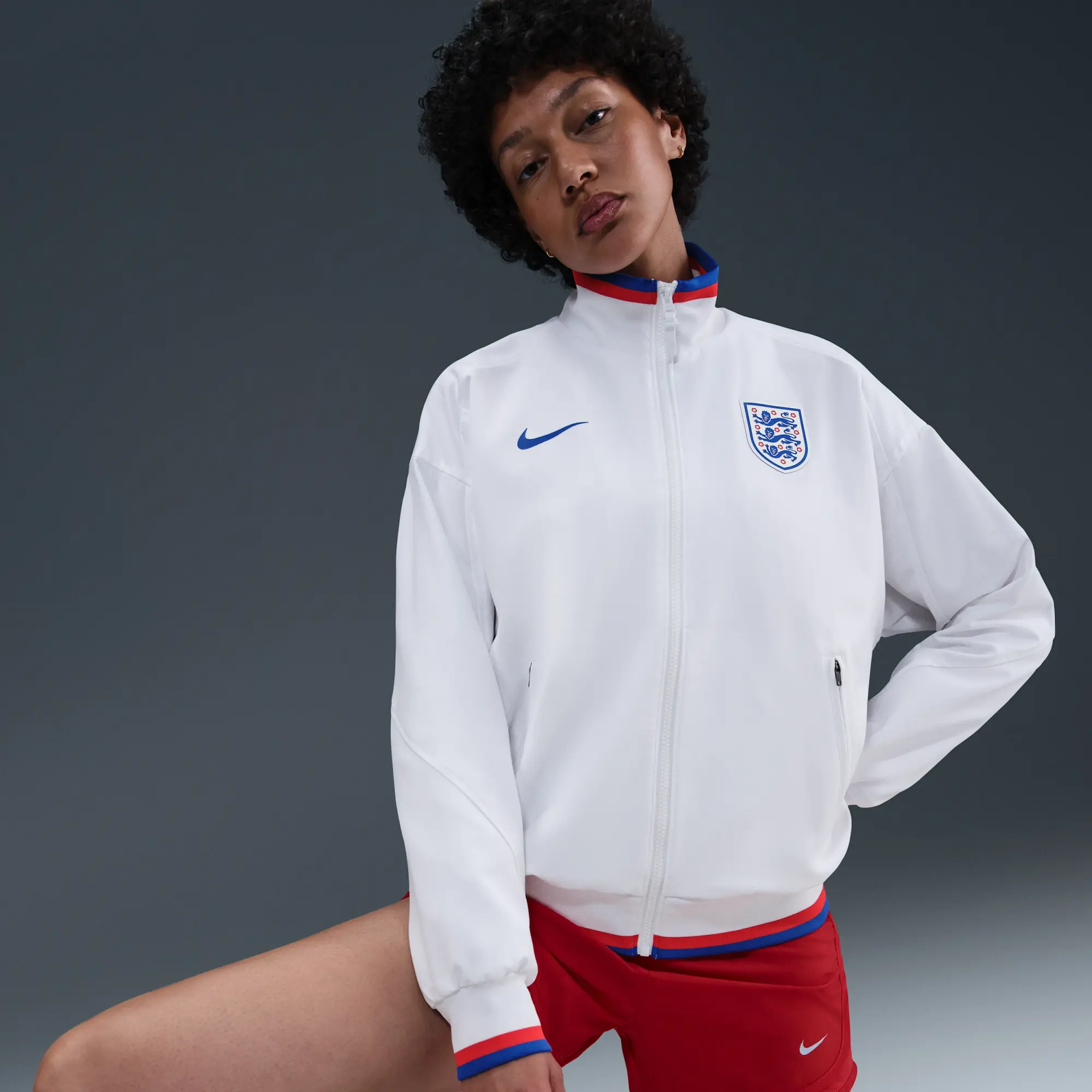 England Strike Home Women's Nike Dri-FIT Football Anthem Jacket - White - Recycled Polyester