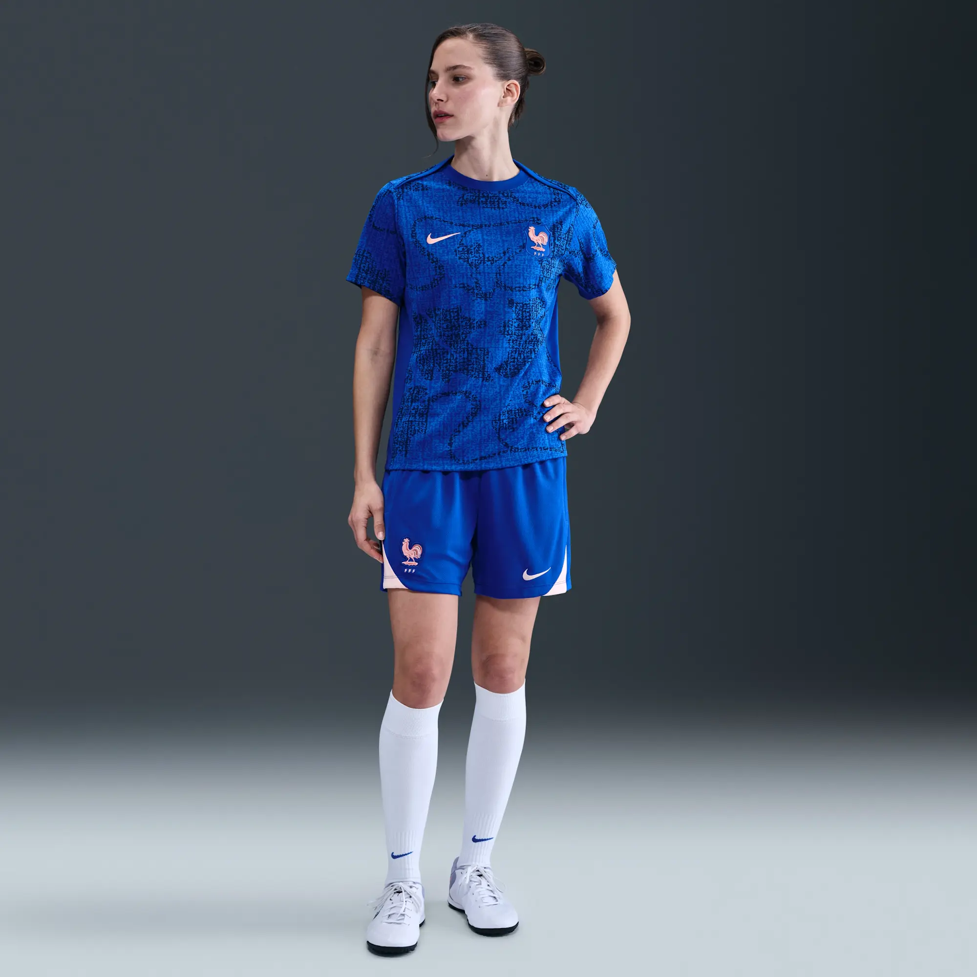 FFF Academy Pro Women's Nike Dri-FIT Football Pre-Match Short-Sleeve Top - Blue - Polyester