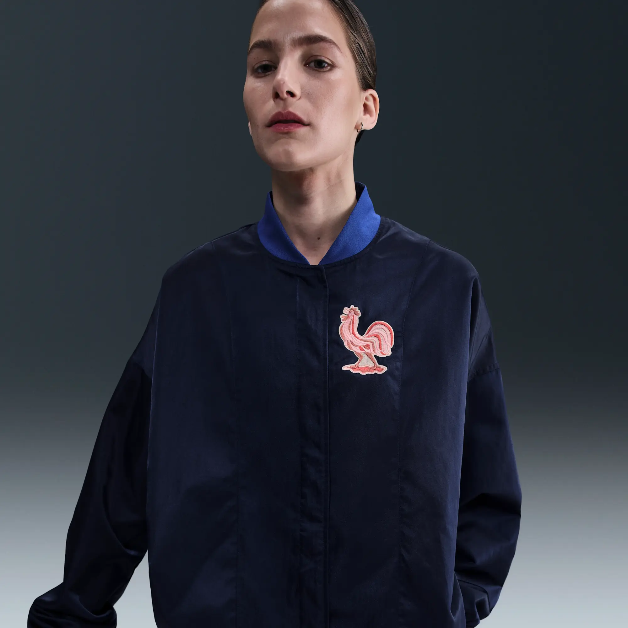 FFF Women's Nike Air Oversized Woven Bomber Jacket - Blue - Nylon