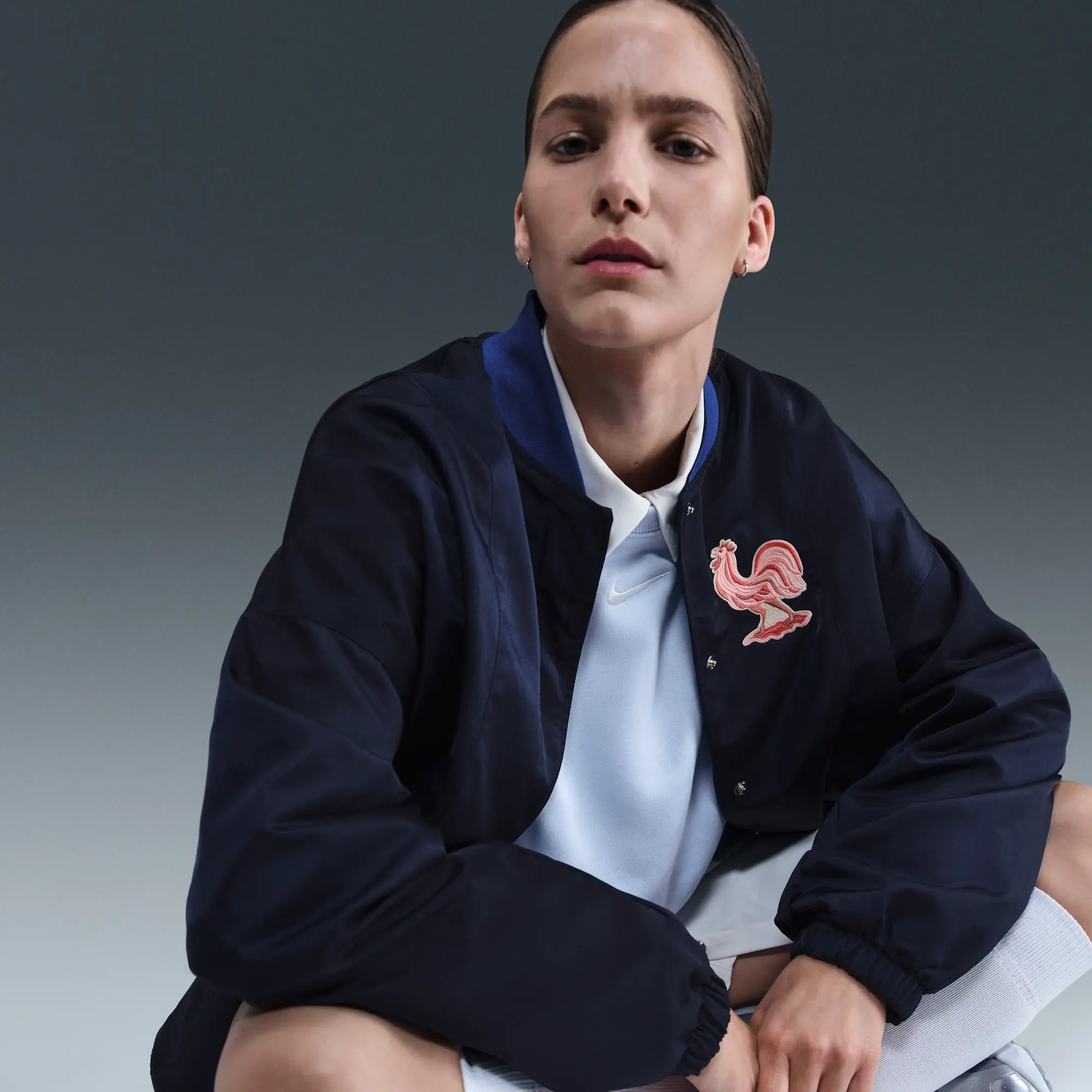 FFF Women's Nike Air Oversized Woven Bomber Jacket - Blue - Nylon