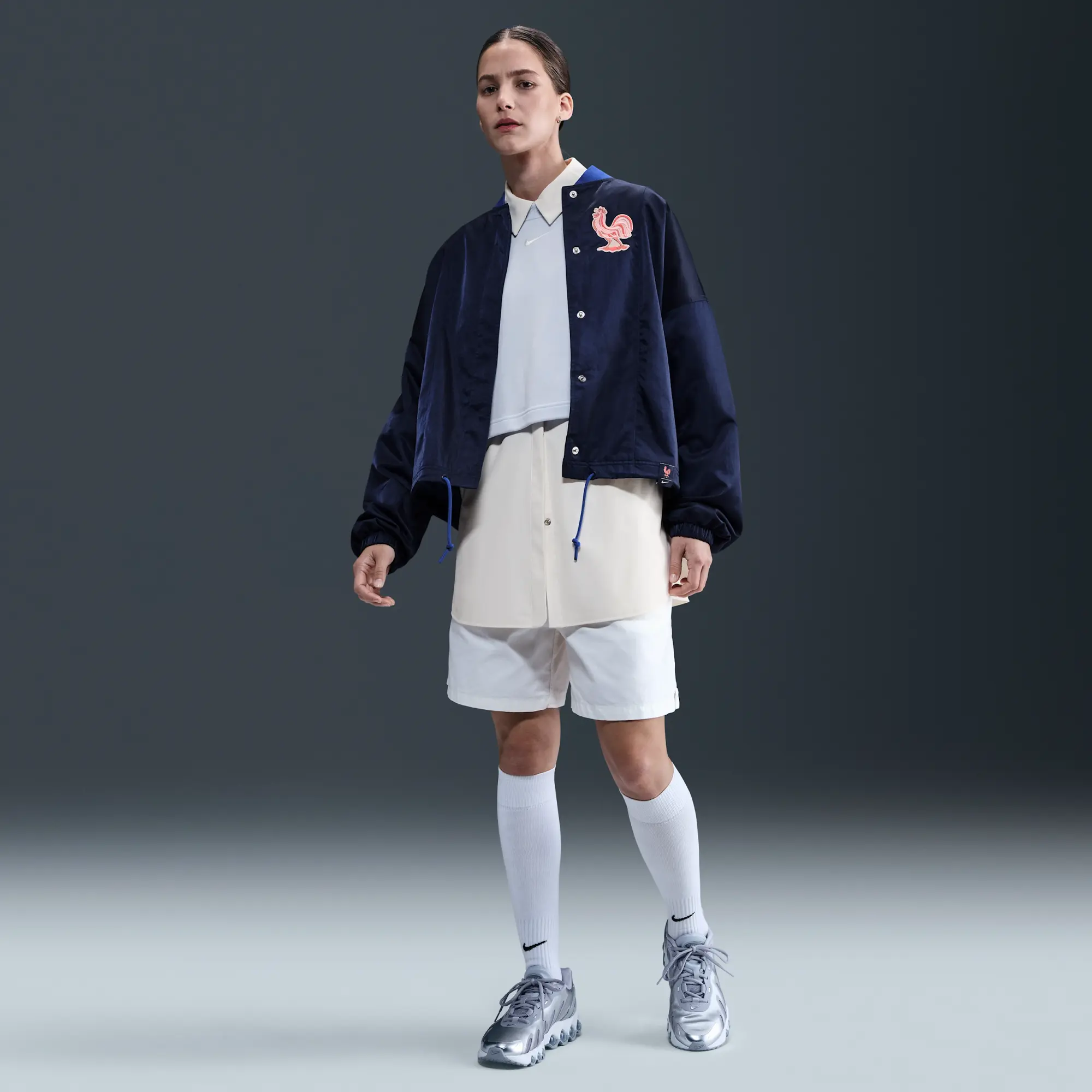 FFF Women's Nike Air Oversized Woven Bomber Jacket - Blue - Nylon