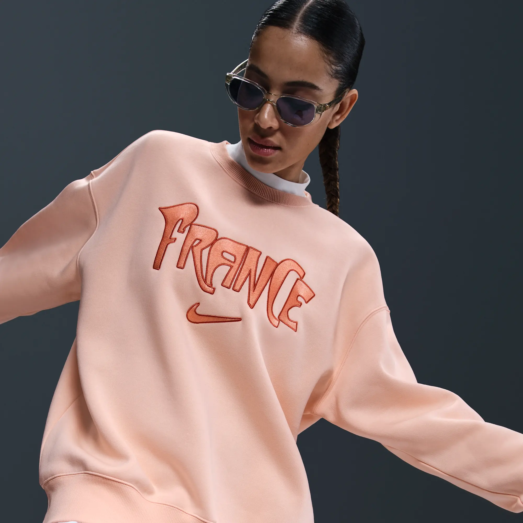 France Phoenix Fleece Women's Nike Football Oversized Crew-Neck Sweatshirt - Pink - Cotton/Polyester