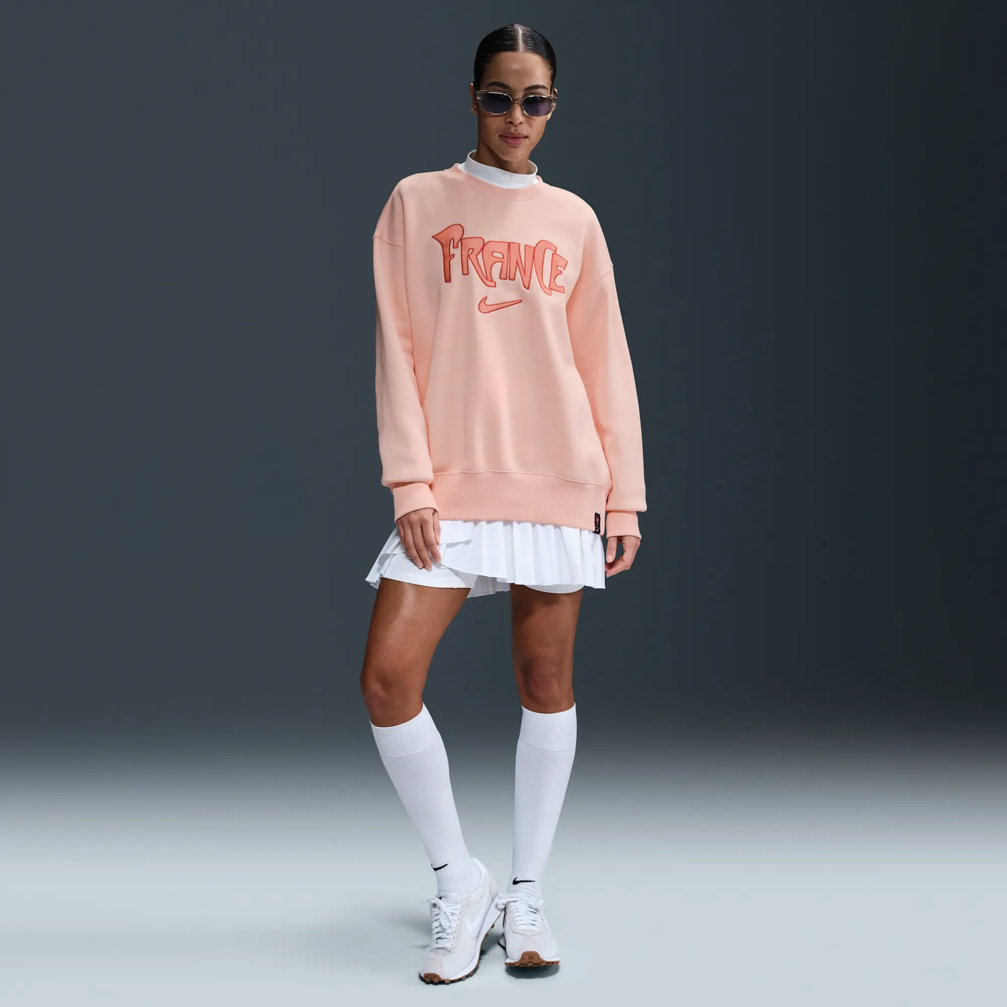 France Phoenix Fleece Women's Nike Football Oversized Crew-Neck Sweatshirt - Pink - Cotton/Polyester
