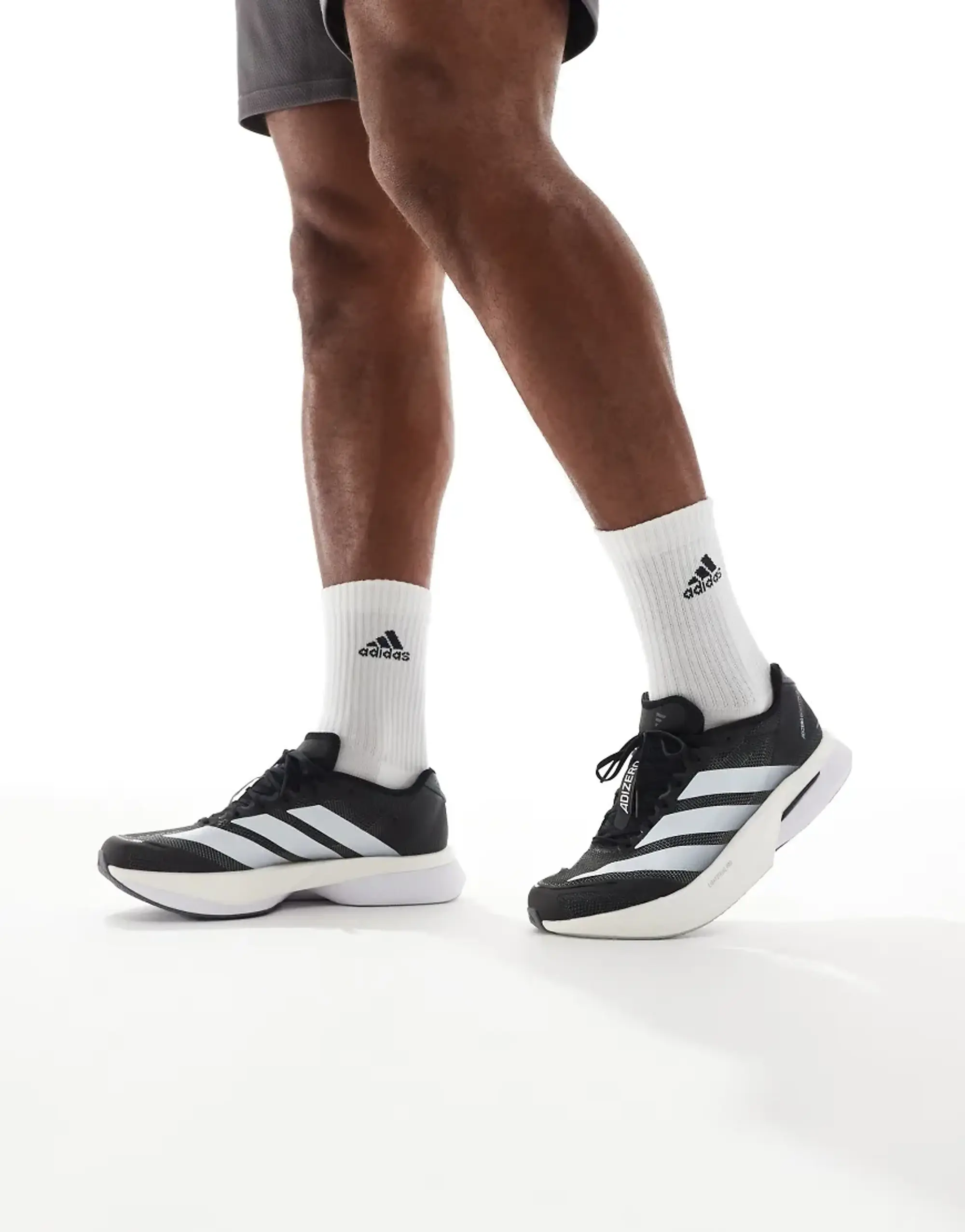 Adidas Performance Adizero Boston 13 Eqt Shoes In Core Black / Cloud White / Gre