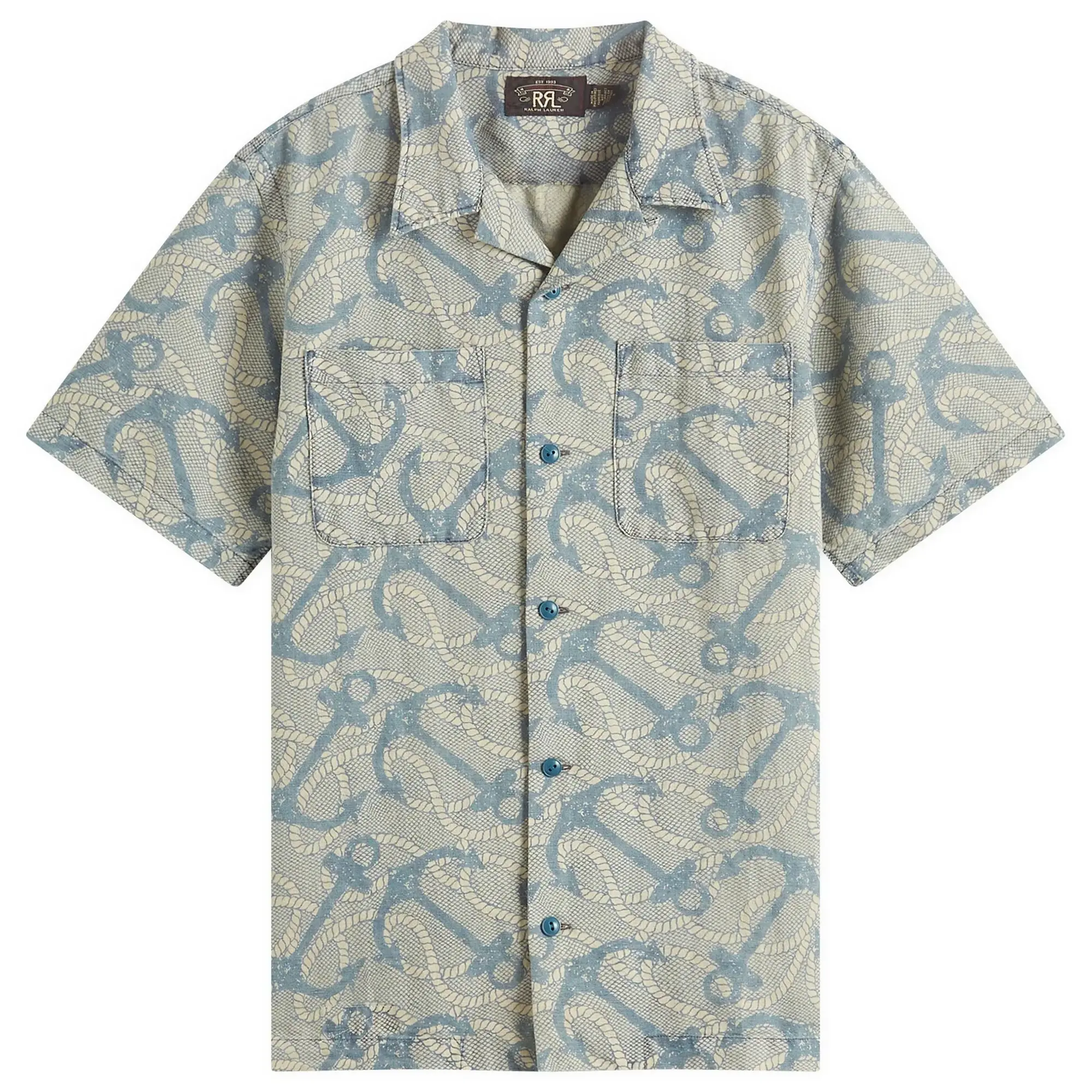 RRL Men's 2-Pocket Vacation Shirt Rl-747 Indigo/Cream Multi