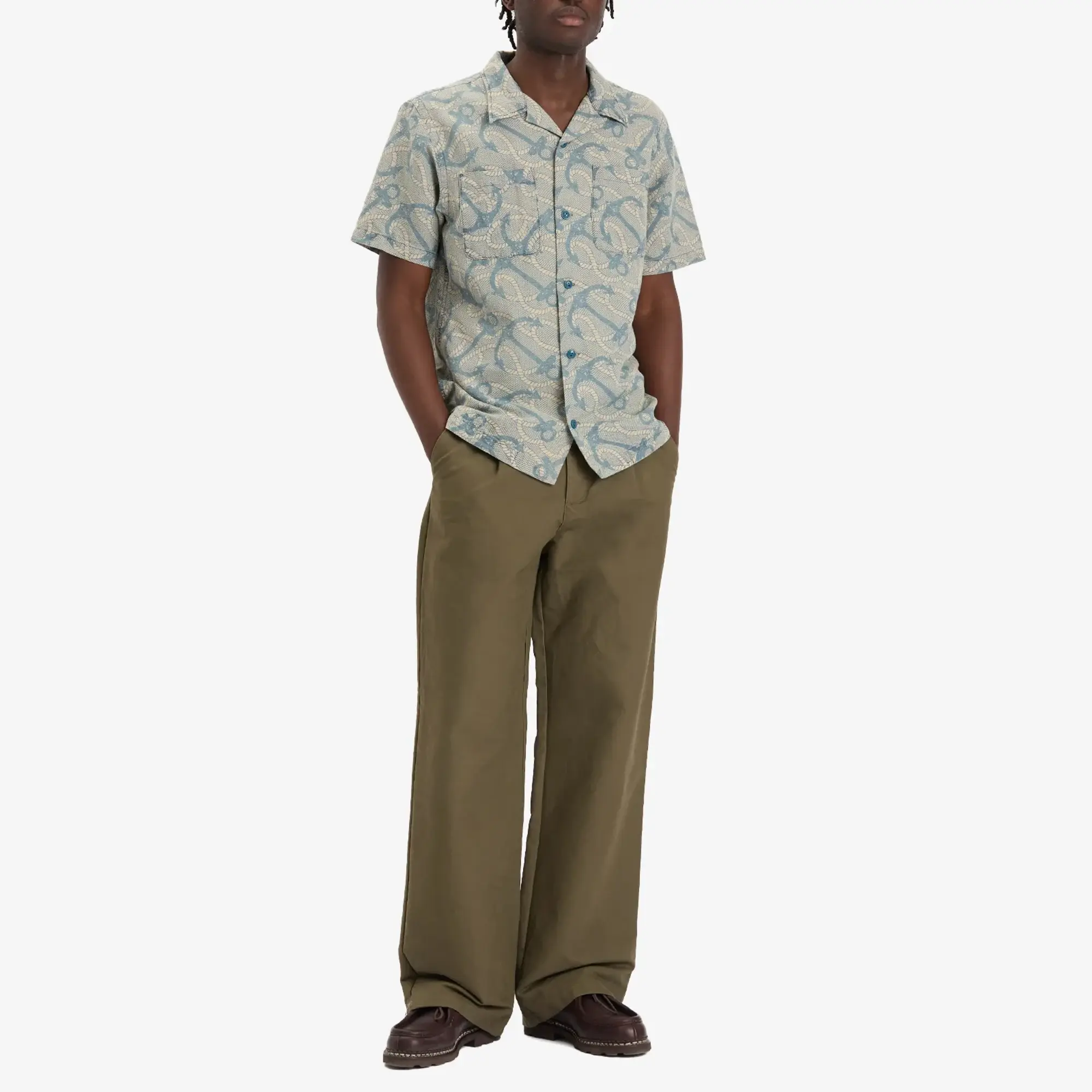 RRL Men's 2-Pocket Vacation Shirt Rl-747 Indigo/Cream Multi