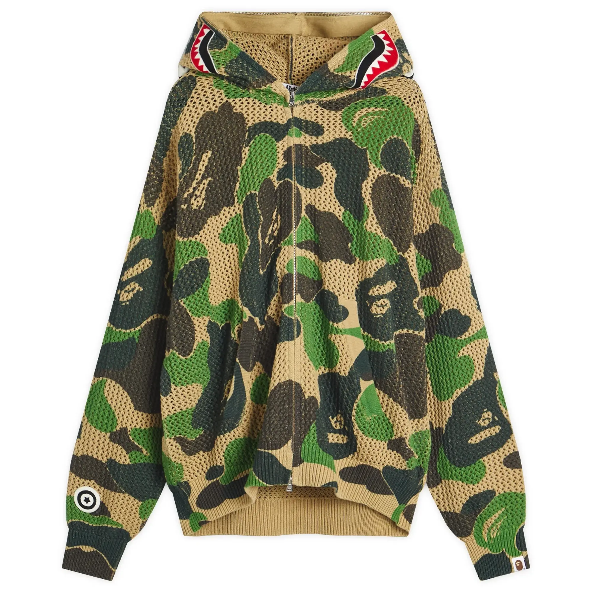 A Bathing Ape Men's Abc Camo Crochet Relaxed Fit Shark Zip Hoodie Green