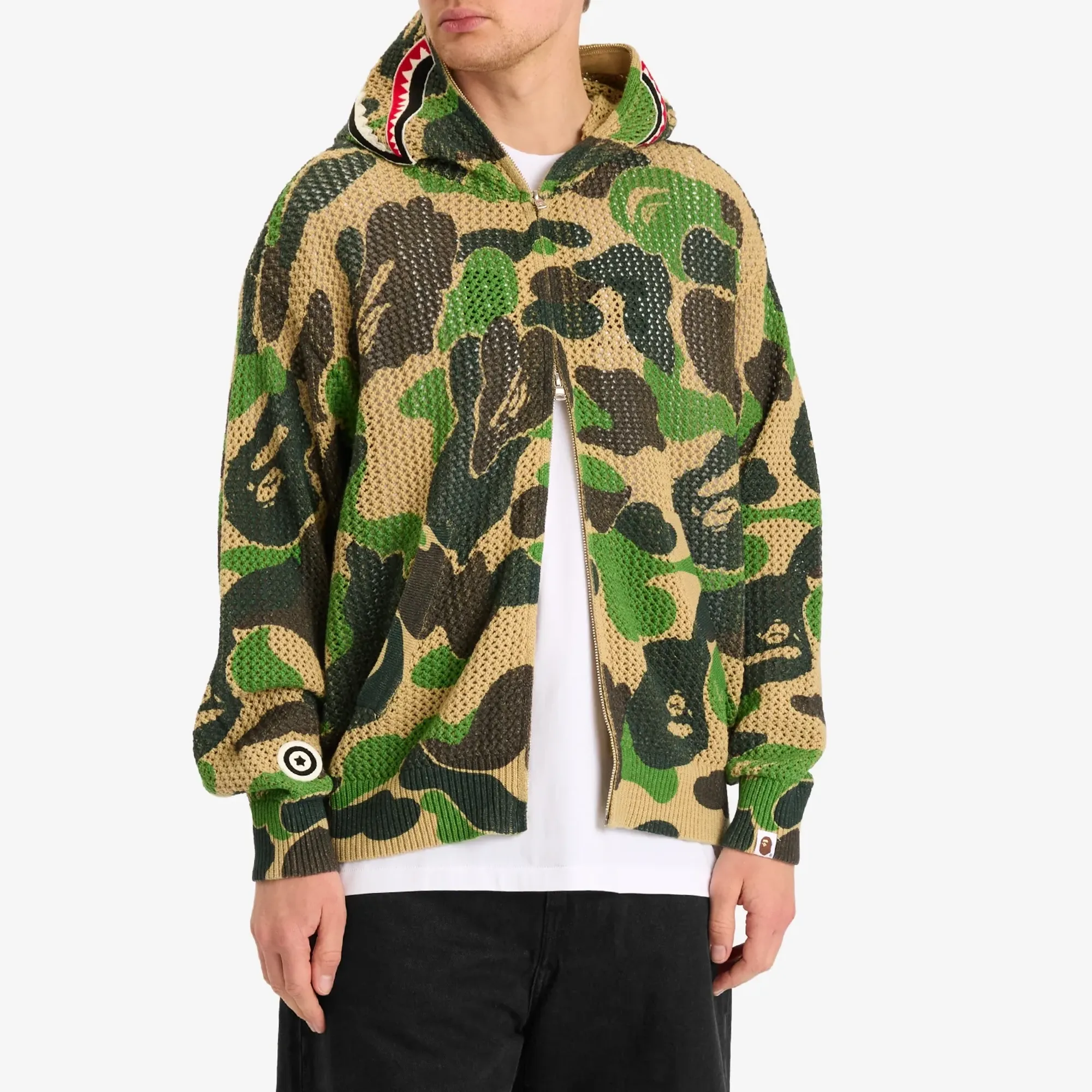 A Bathing Ape Men's Abc Camo Crochet Relaxed Fit Shark Zip Hoodie