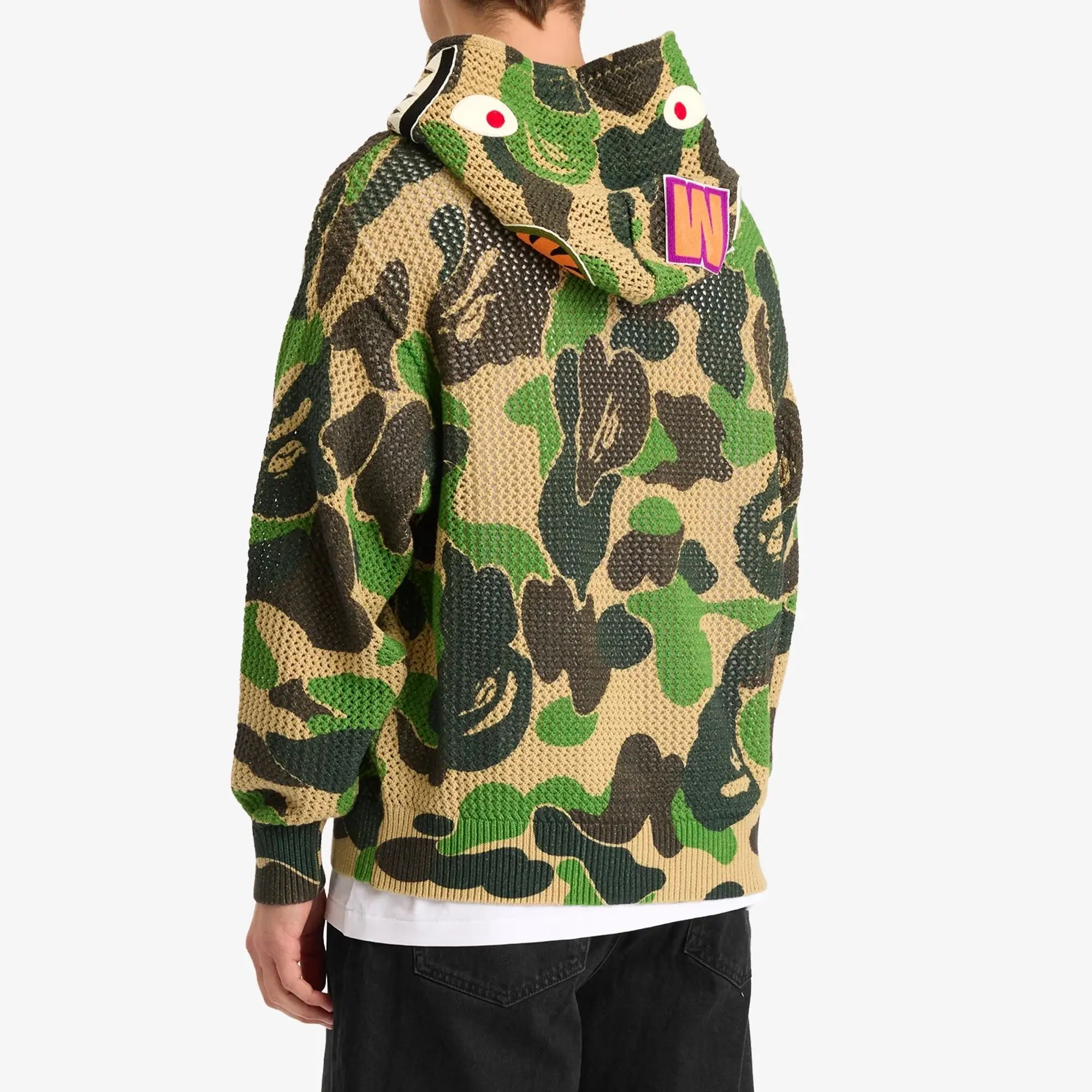 A Bathing Ape Men's Abc Camo Crochet Relaxed Fit Shark Zip Hoodie Green
