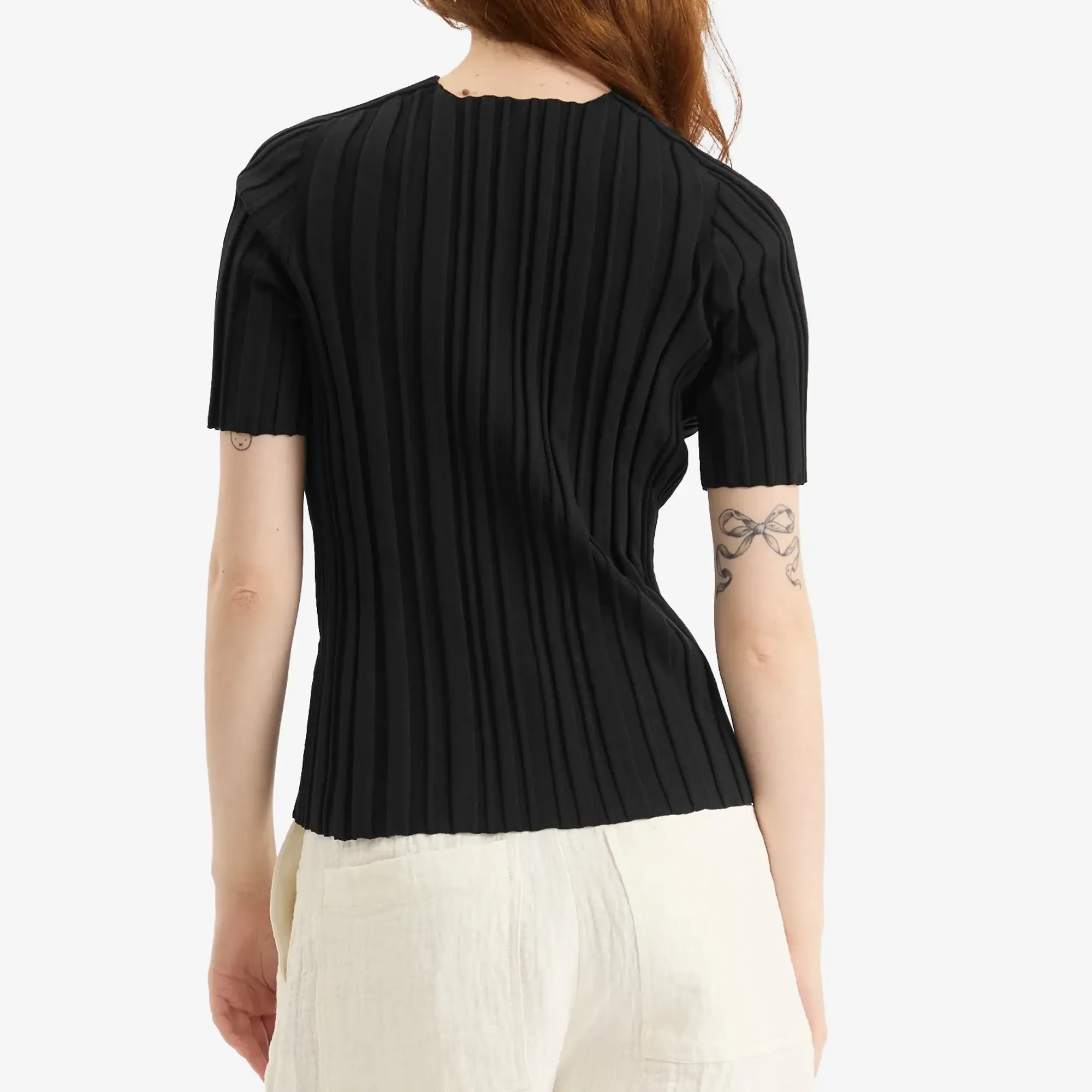 Pleats Please Issey Miyake Women's Rib Knit T-Shirt Black