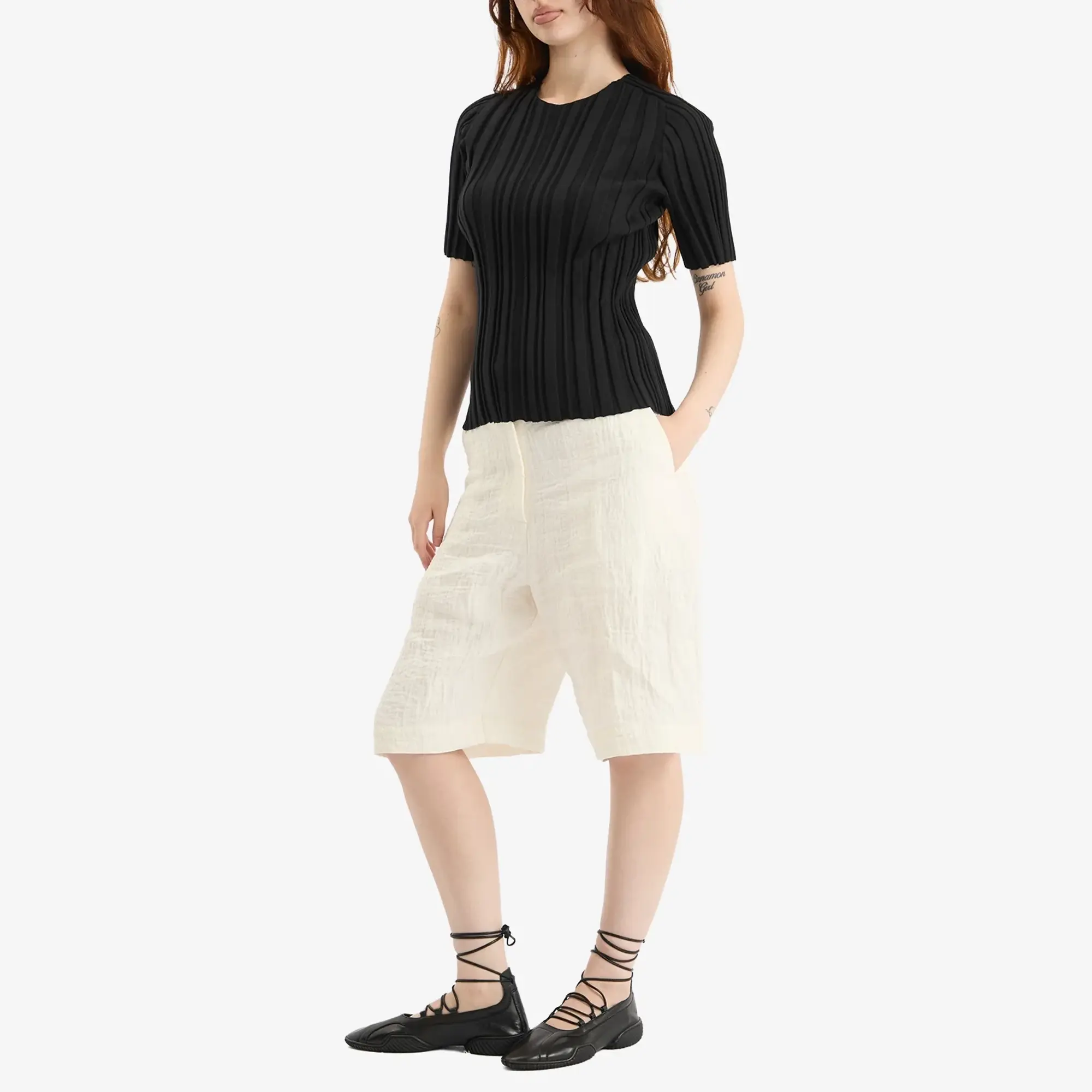 Pleats Please Issey Miyake Women's Rib Knit T-Shirt Black
