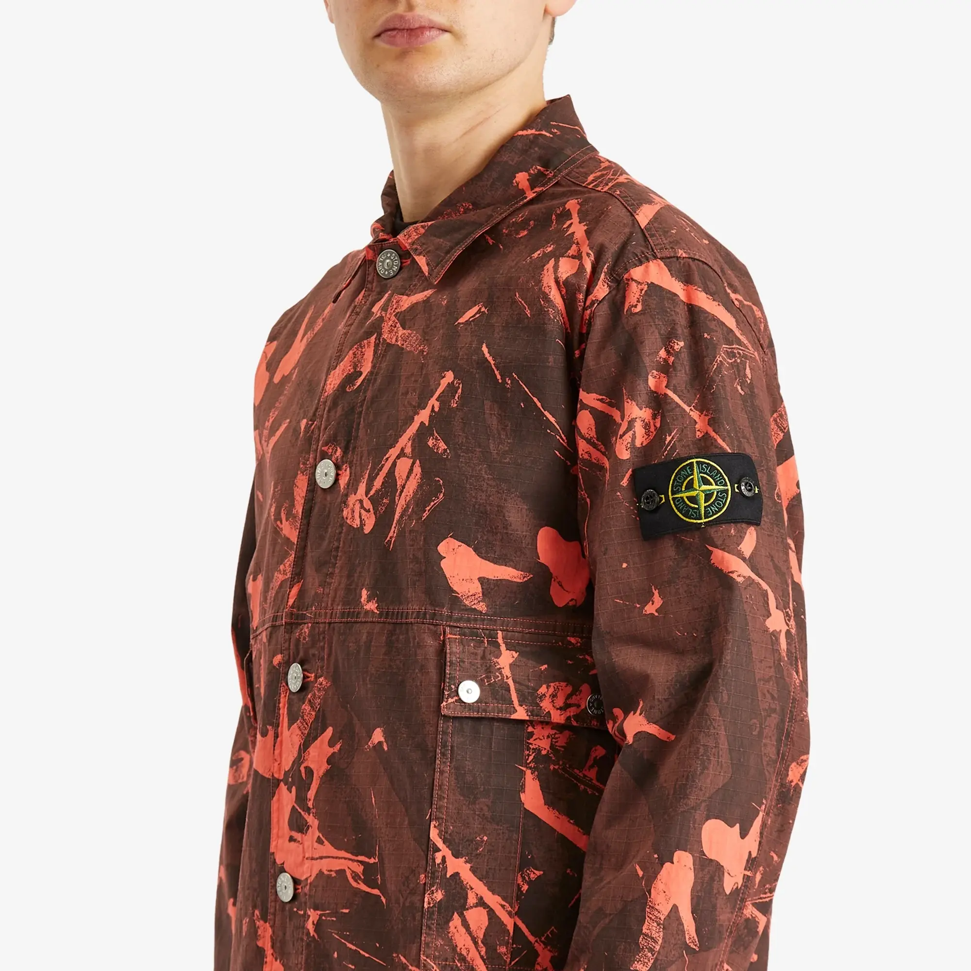 Stone Island Men's Scan Camo Ripstop-OVD Shirt Jacket Black
