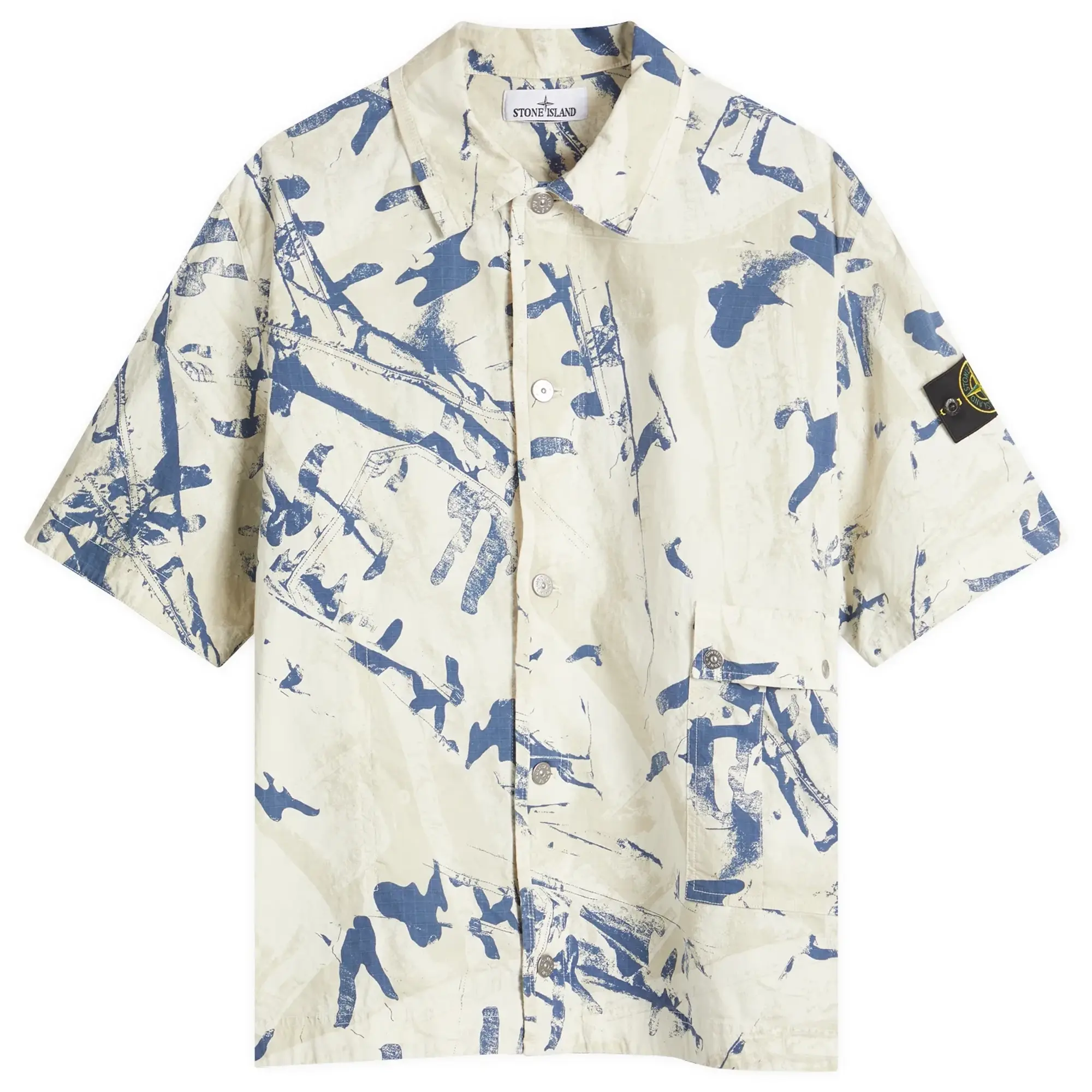 Stone Island Men's Scan Camo Ripstop-OVD Short Sleeve Shirt Desert