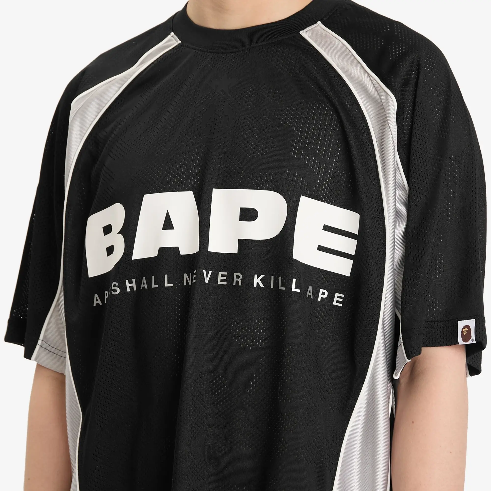 A Bathing Ape Men's Solid Camo Jacquard Multi Football Jersey Black