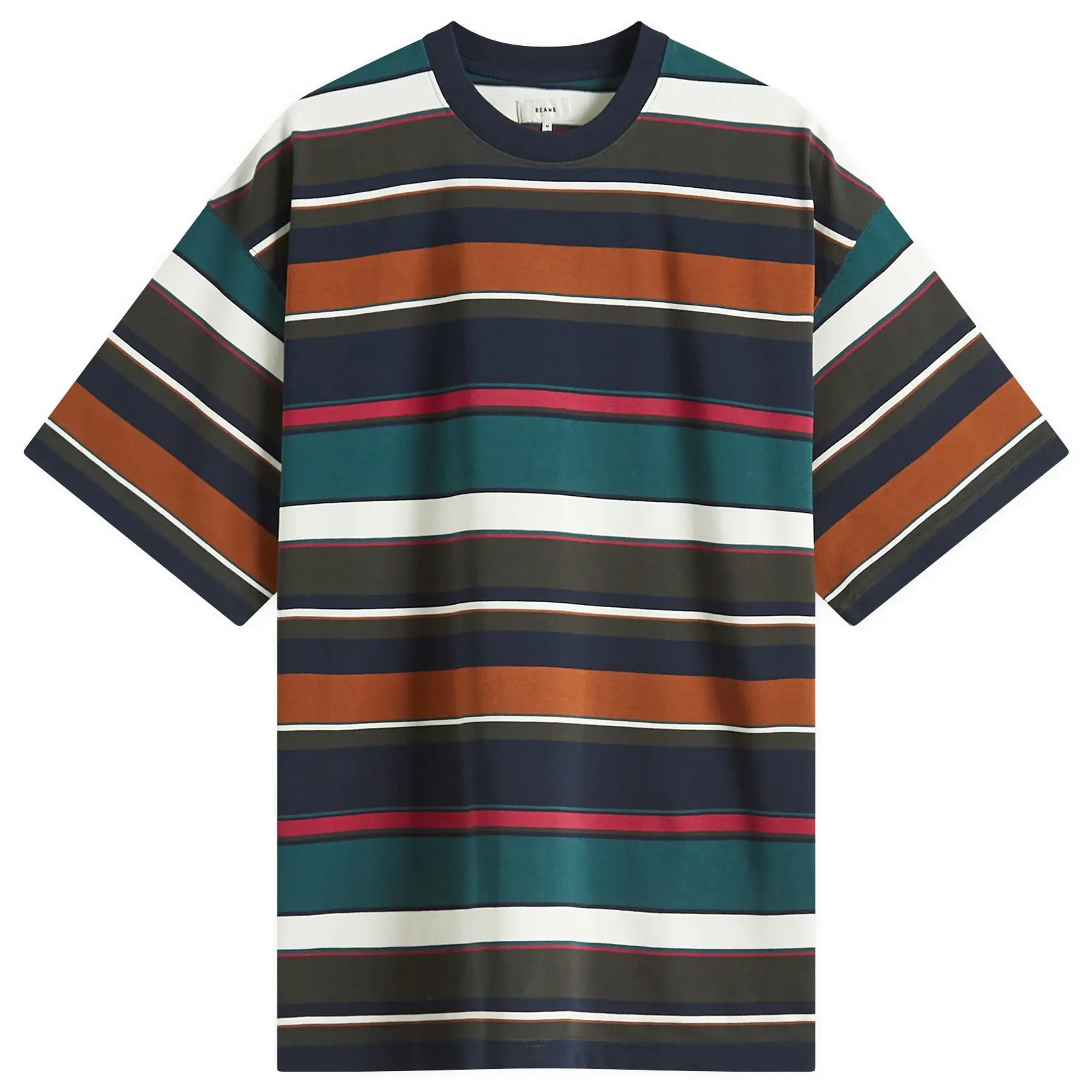 BEAMS Men's Multi Stripe Tee Navy