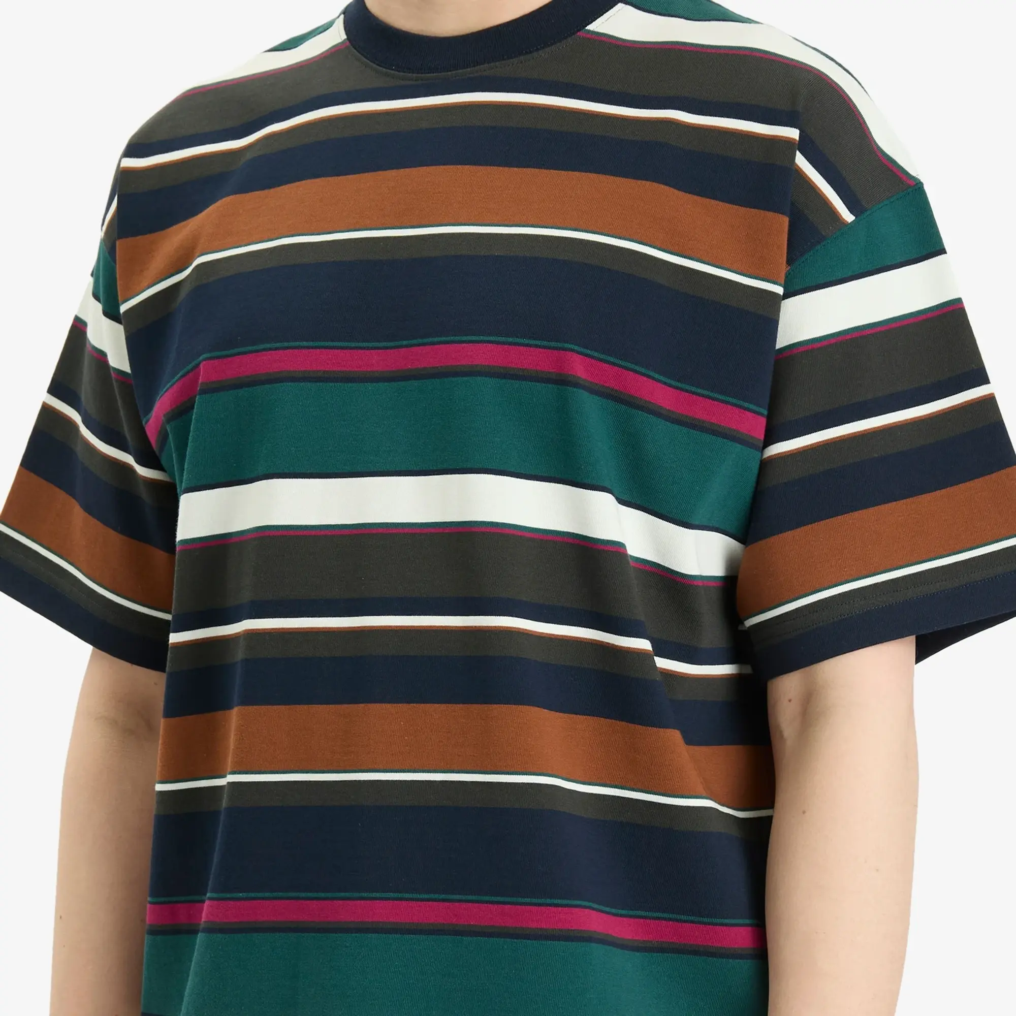 BEAMS Men's Multi Stripe Tee Navy